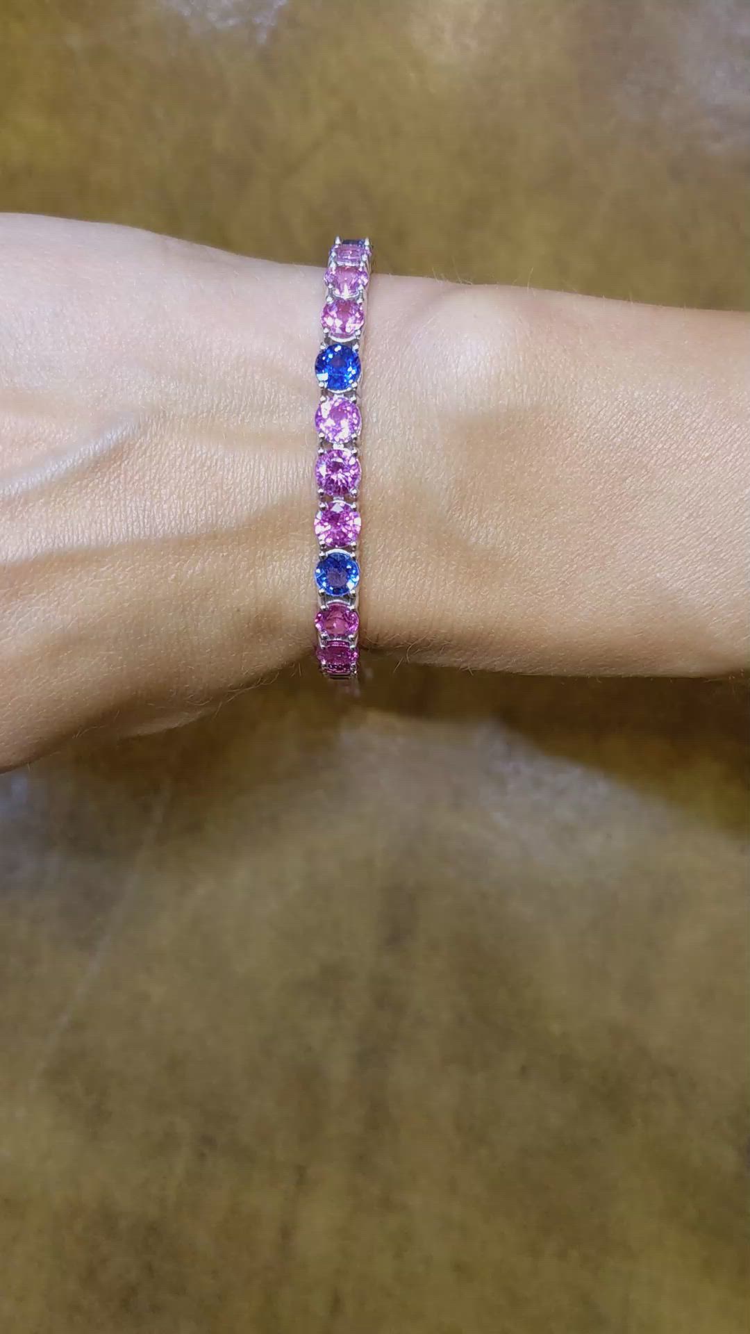 19.85 Ct.Tw. Multi Color Sapphire Pave Bracelet, 14K White Gold Size Video