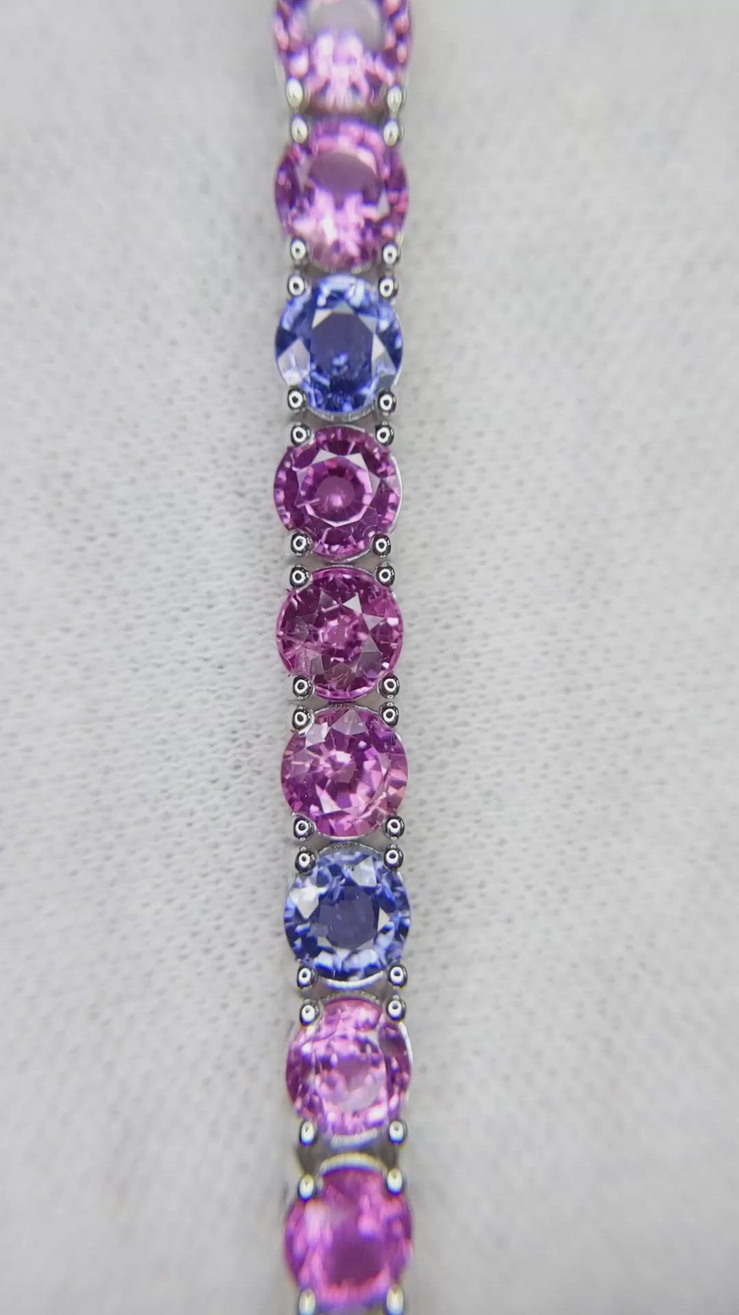 19.85 Ct.Tw. Multi Color Sapphire Pave Bracelet, 14K White Gold Size Video