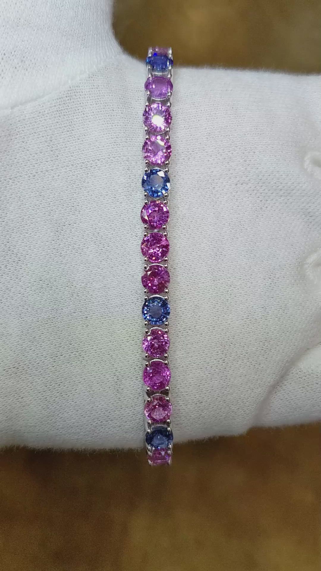 19.85 Ct.Tw. Multi Color Sapphire Pave Bracelet, 14K White Gold Size Video