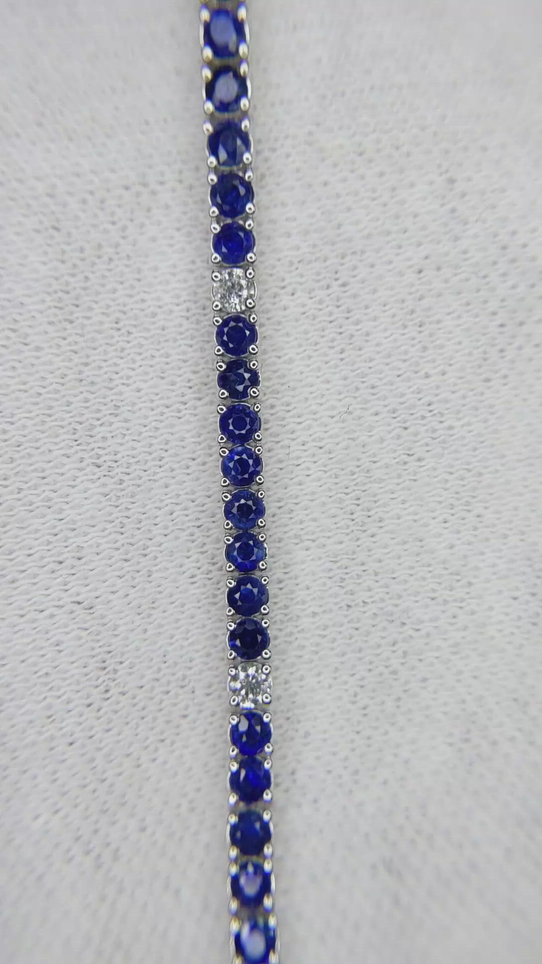 3.20 Ct.Tw. Blue Sapphire and Natural Diamond Tennis/Line Bracelet, 14K White Gold Size Video