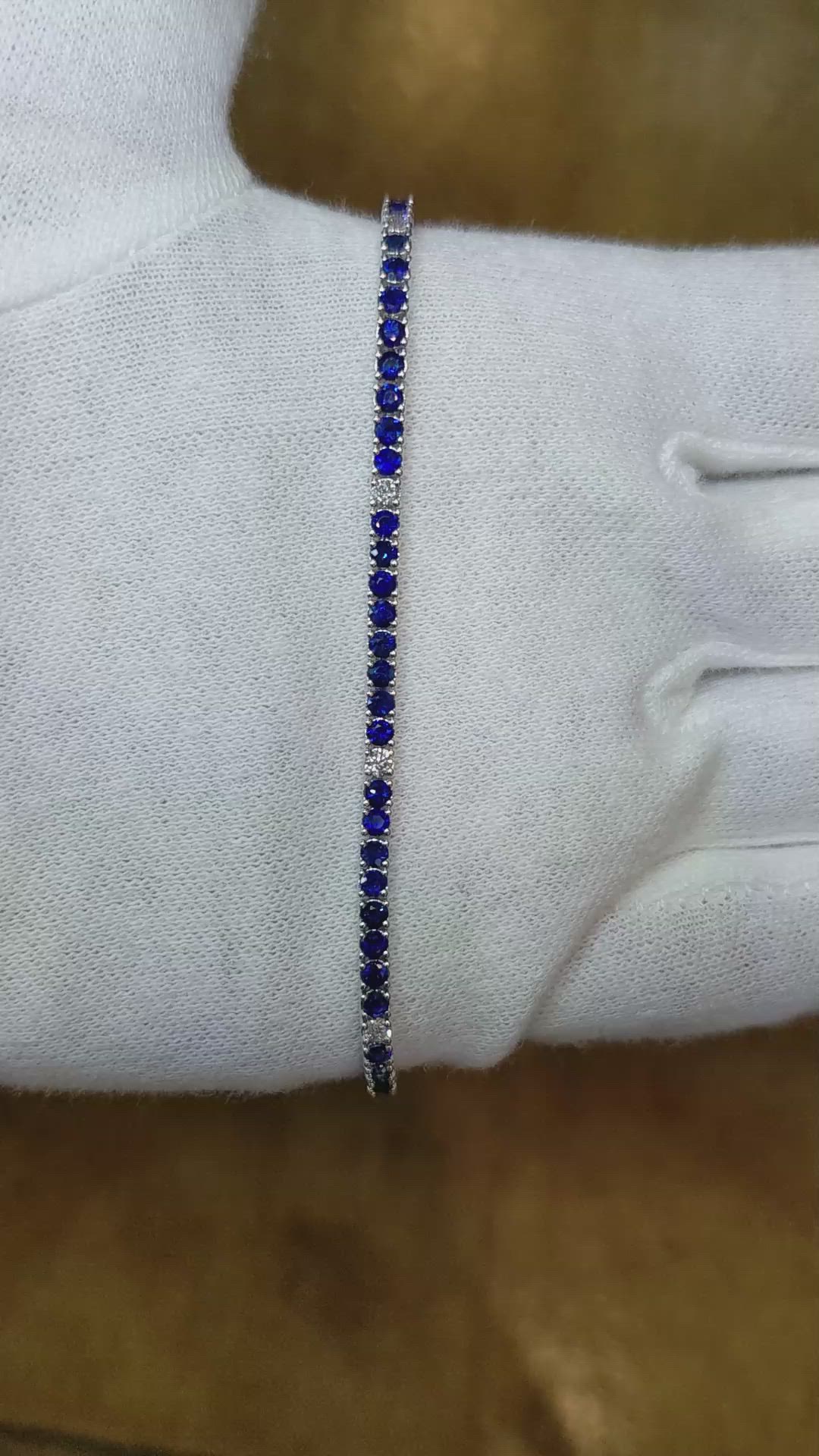3.20 Ct.Tw. Blue Sapphire and Natural Diamond Tennis/Line Bracelet, 14K White Gold Size Video