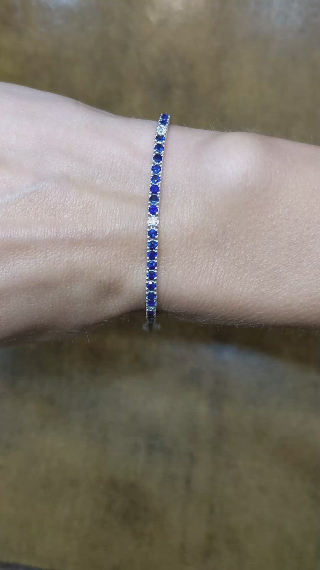 3.20 Ct.Tw. Blue Sapphire and Natural Diamond Tennis/Line Bracelet, 14K White Gold Size Video