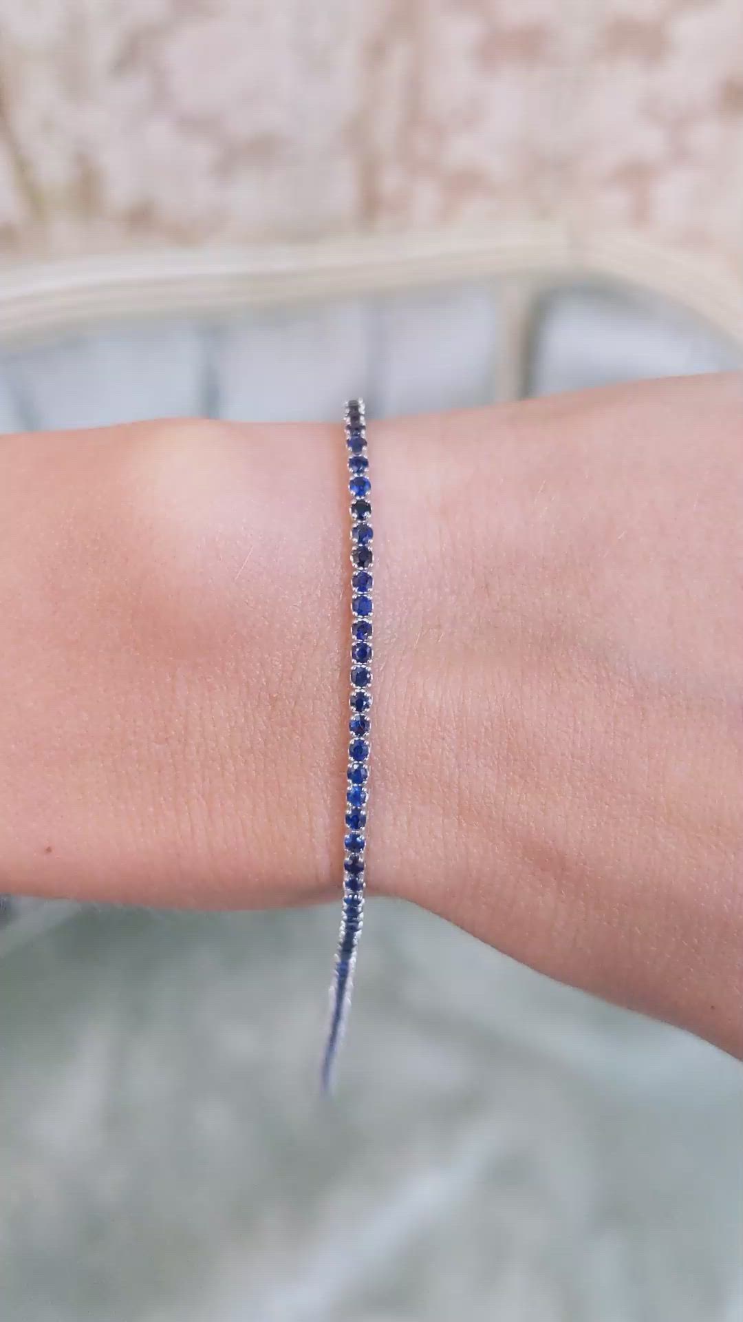 2.44 Ct.Tw. Blue Sapphire Tennis/Line Bracelet, 14K White Gold Size Video