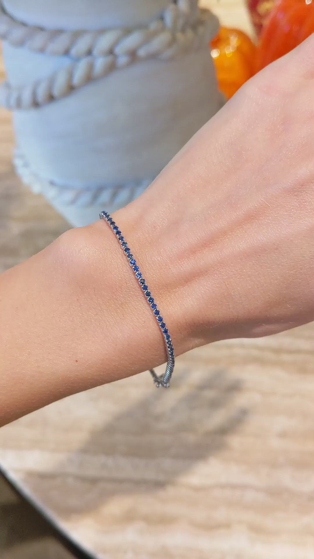 2.44&nbsp;Ct.Tw.Total Carat Weight Blue Sapphire Tennis/Line Bracelet, 14K White Gold Size Video