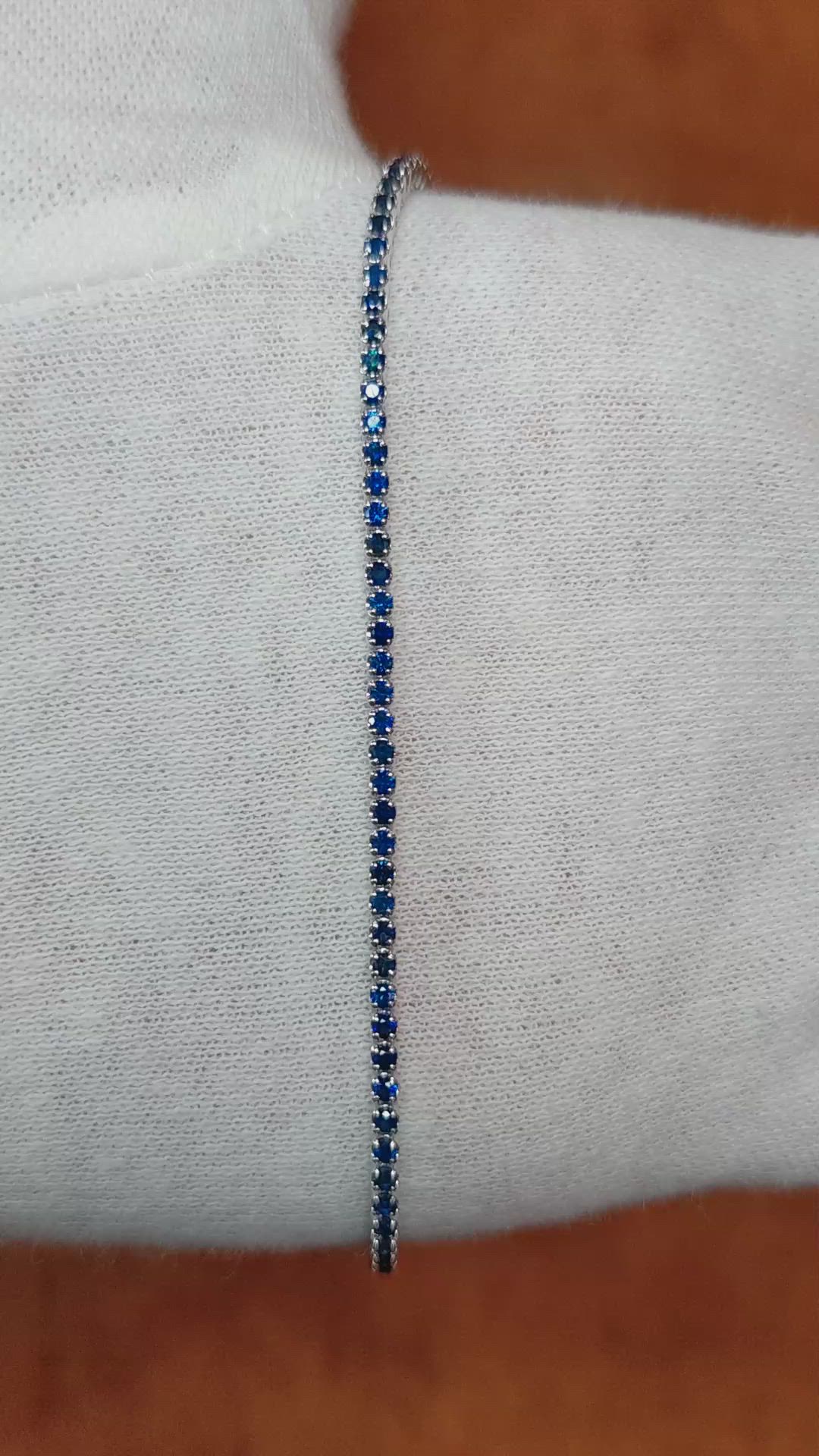 1.60 Ct.Tw. Blue Sapphire Tennis/Line Bracelet, 14K White Gold Size Video