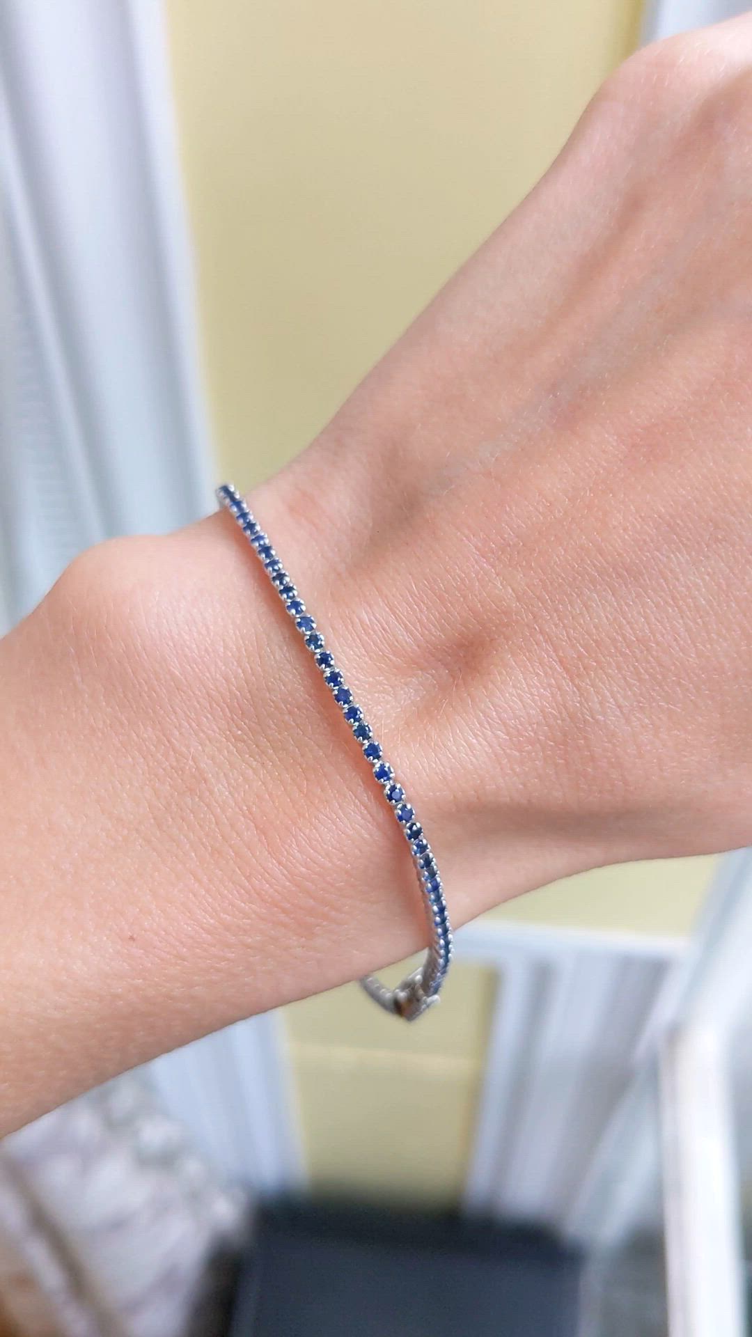 1.60 Ct.Tw. Blue Sapphire Tennis/Line Bracelet, 14K White Gold Size Video