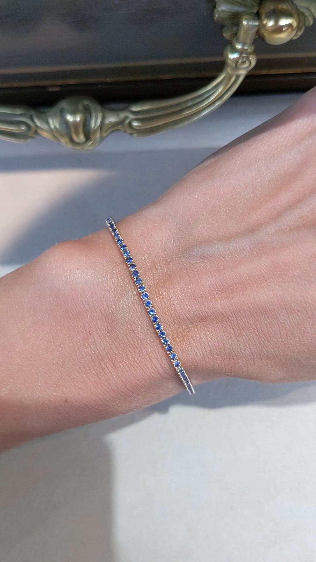 1.58 Ct.Tw. Blue Sapphire Tennis/Line Bracelet, 14K Yellow Gold Size Video