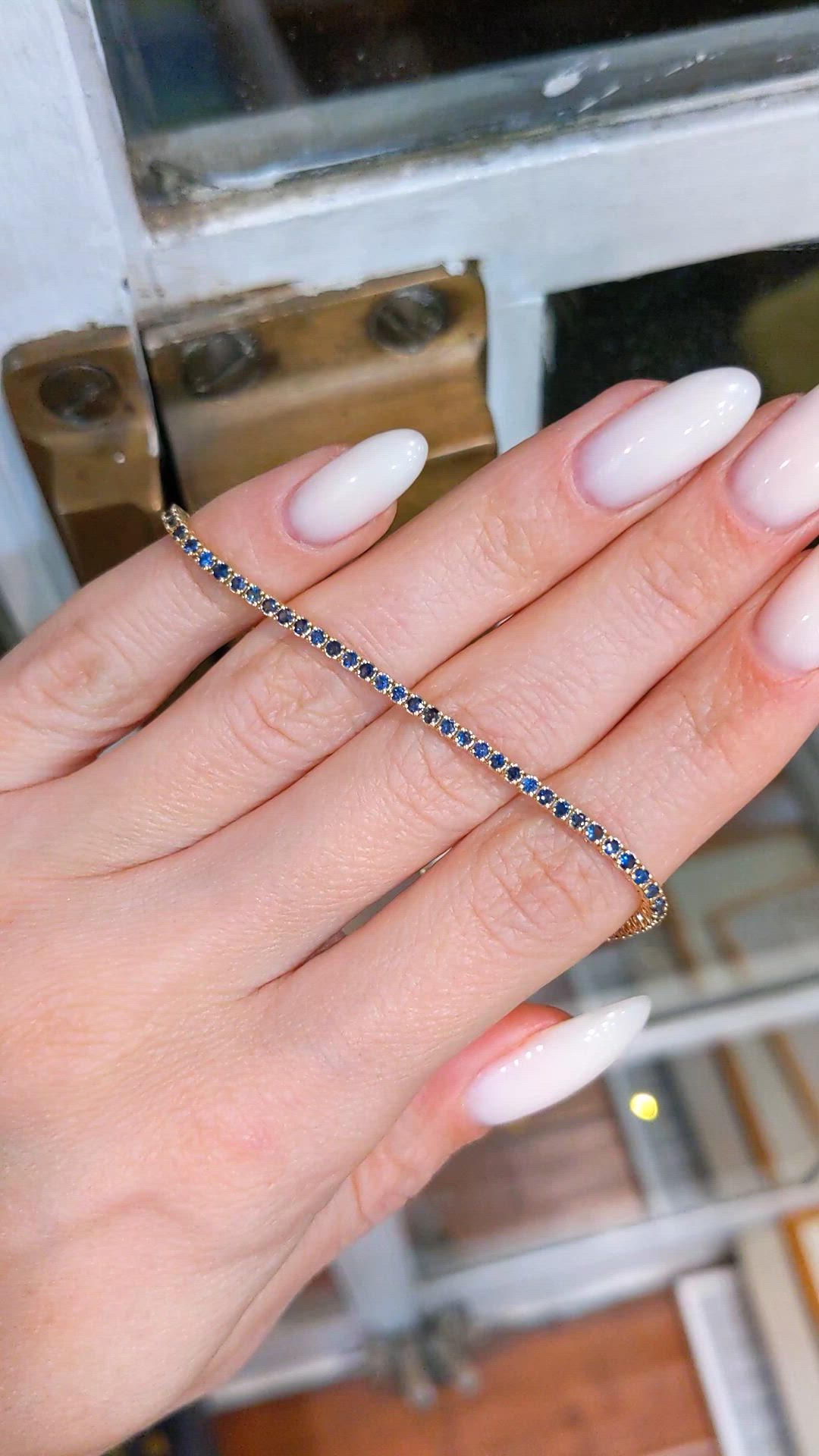 1.58 Ct.Tw. Blue Sapphire Tennis/Line Bracelet, 14K Yellow Gold Size Video