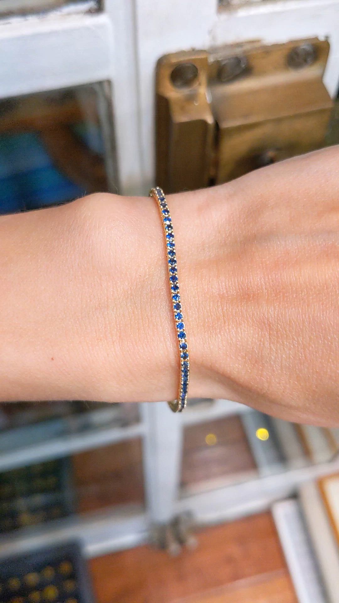 1.58 Ct.Tw. Blue Sapphire Tennis/Line Bracelet, 14K Yellow Gold Size Video