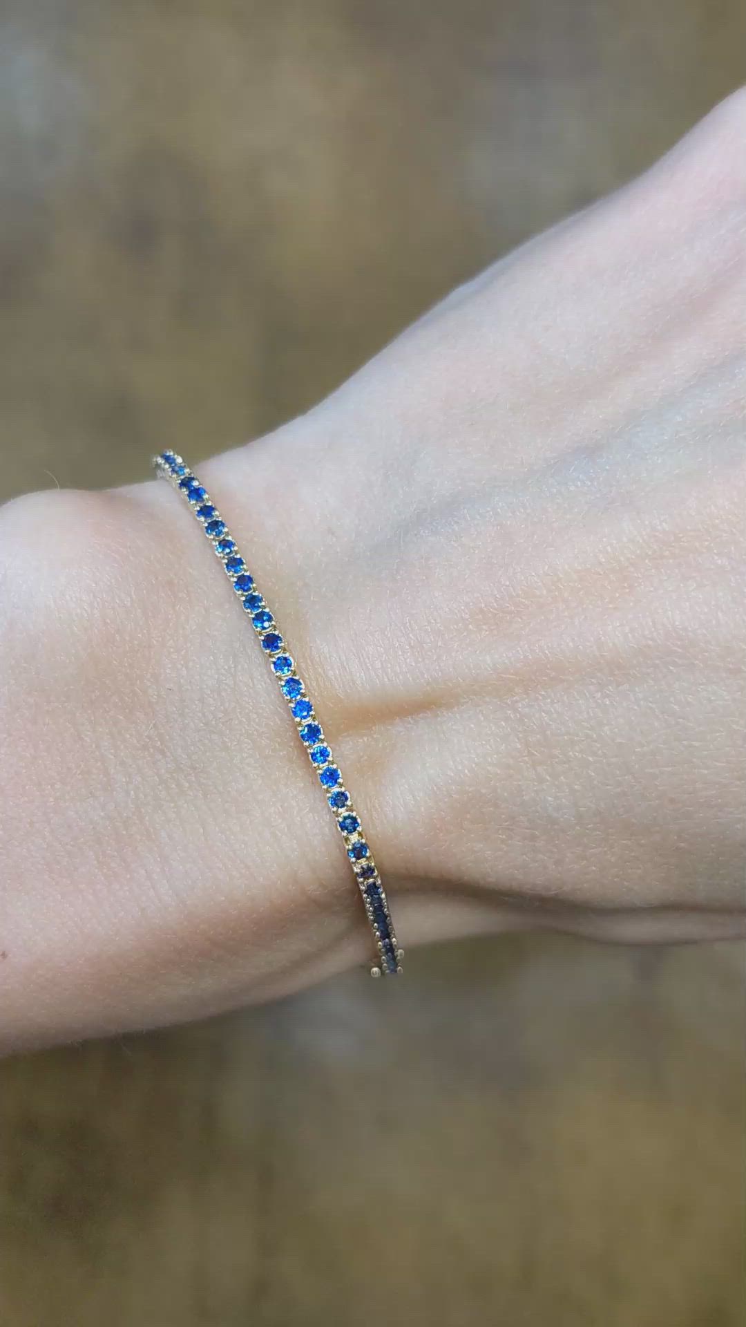 1.58 Ct.Tw. Blue Sapphire Tennis/Line Bracelet, 14K Yellow Gold Size Video
