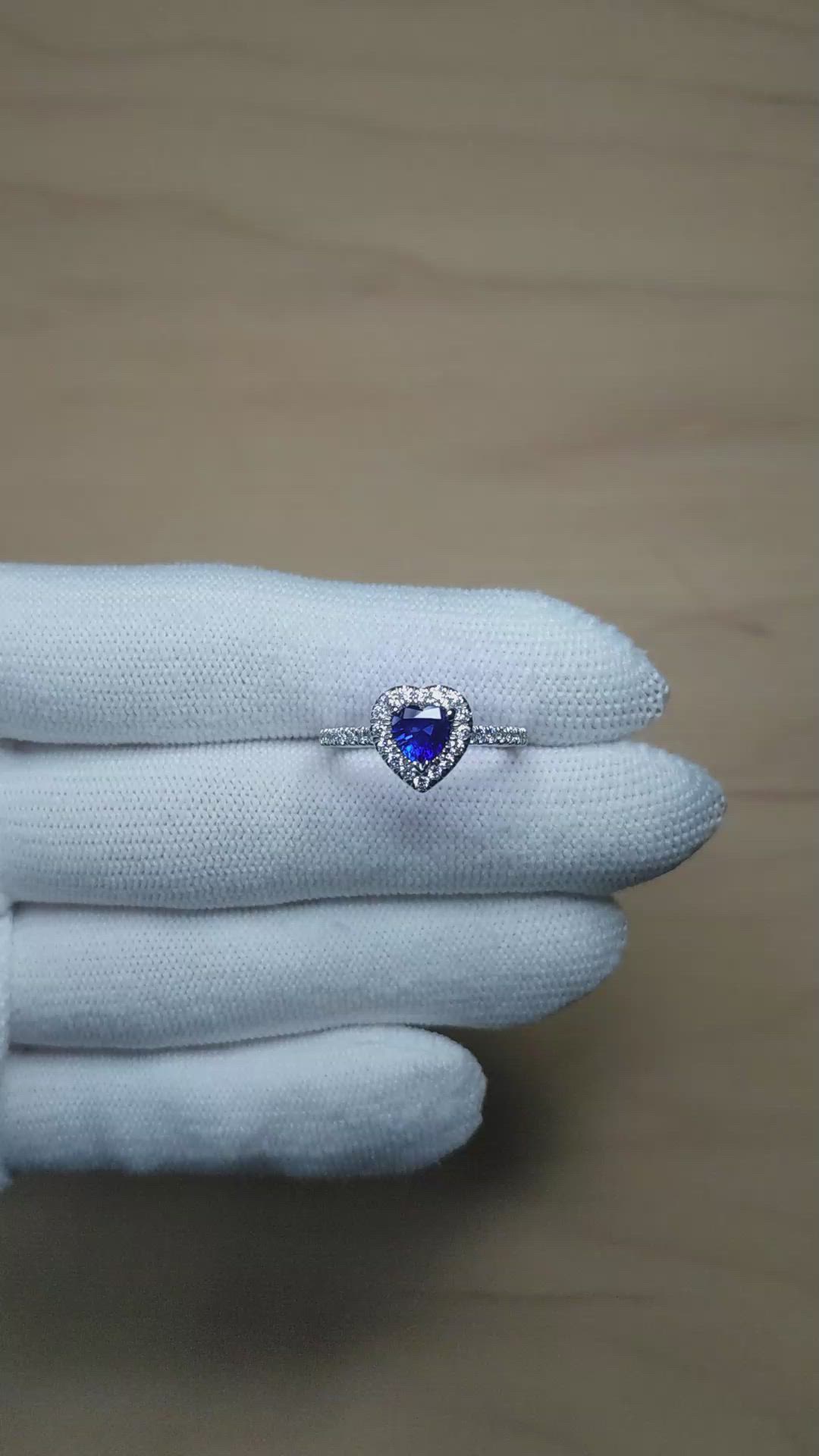 0.73 Ct. Blue Sapphire and Natural Diamond Pave Ring, Platinum 950 Size Video