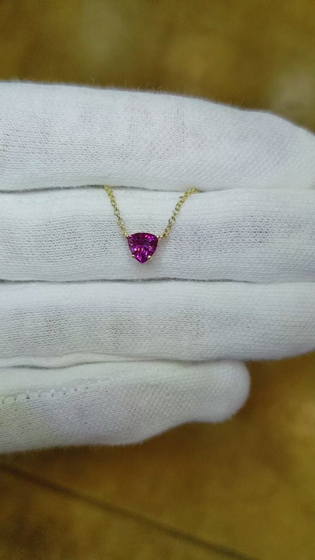 0.53 Ct. Pinkish Purple Sapphire Solitaire Necklace, 18K Yellow Gold Size Video