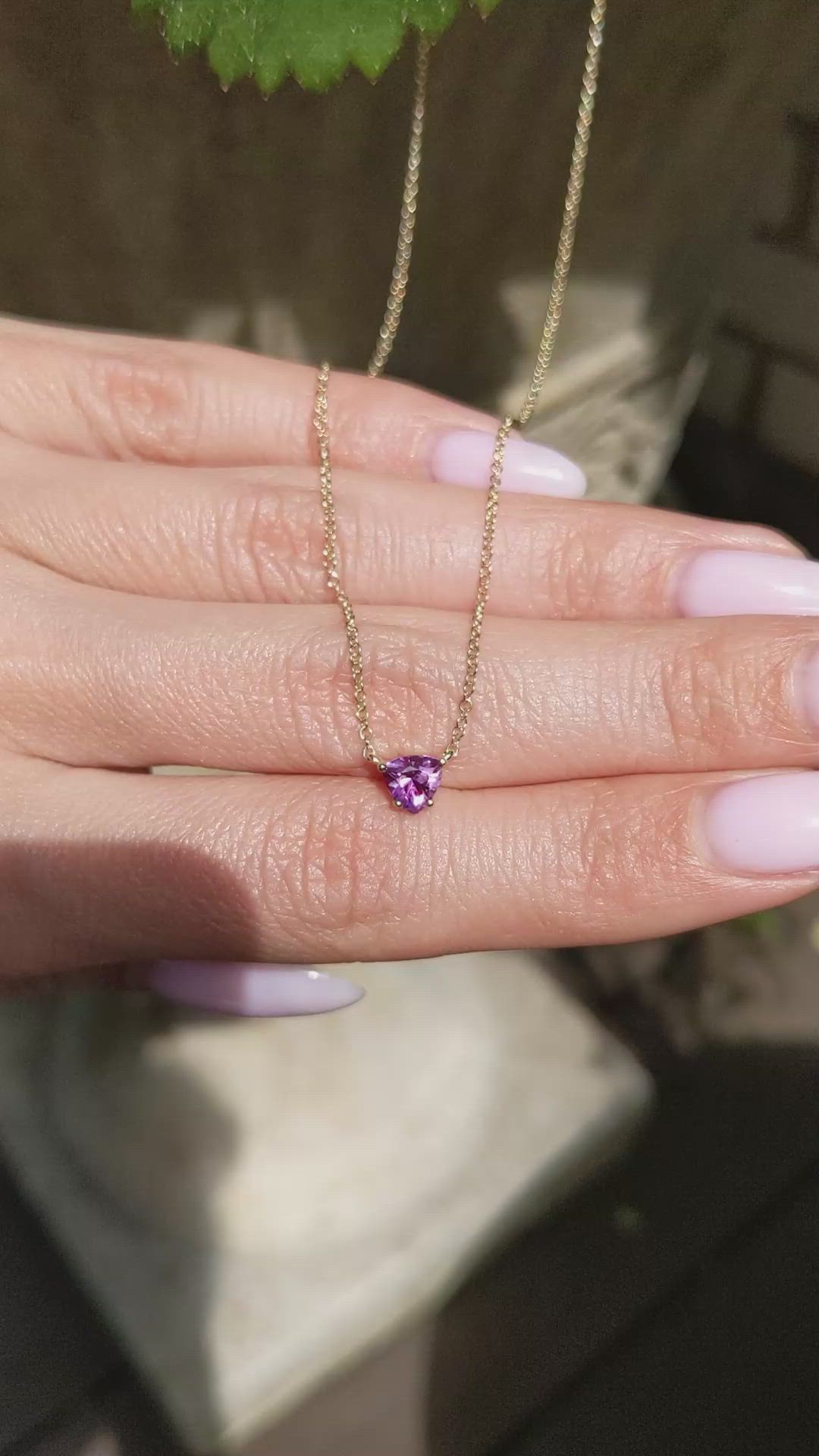 0.53 Ct. Pinkish Purple Sapphire Solitaire Necklace, 18K Yellow Gold Size Video
