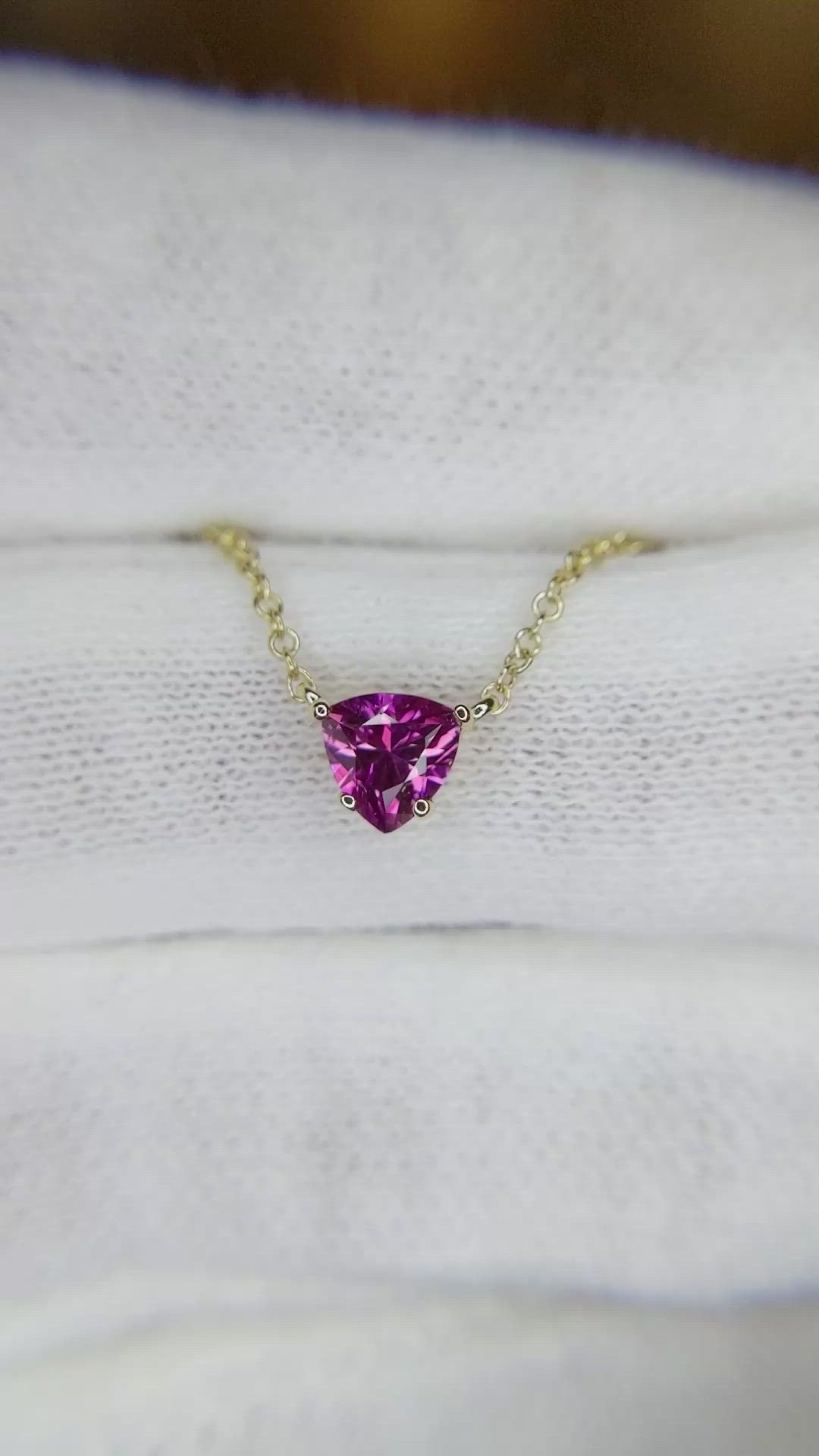 0.53 Ct. Pinkish Purple Sapphire Solitaire Necklace, 18K Yellow Gold Size Video