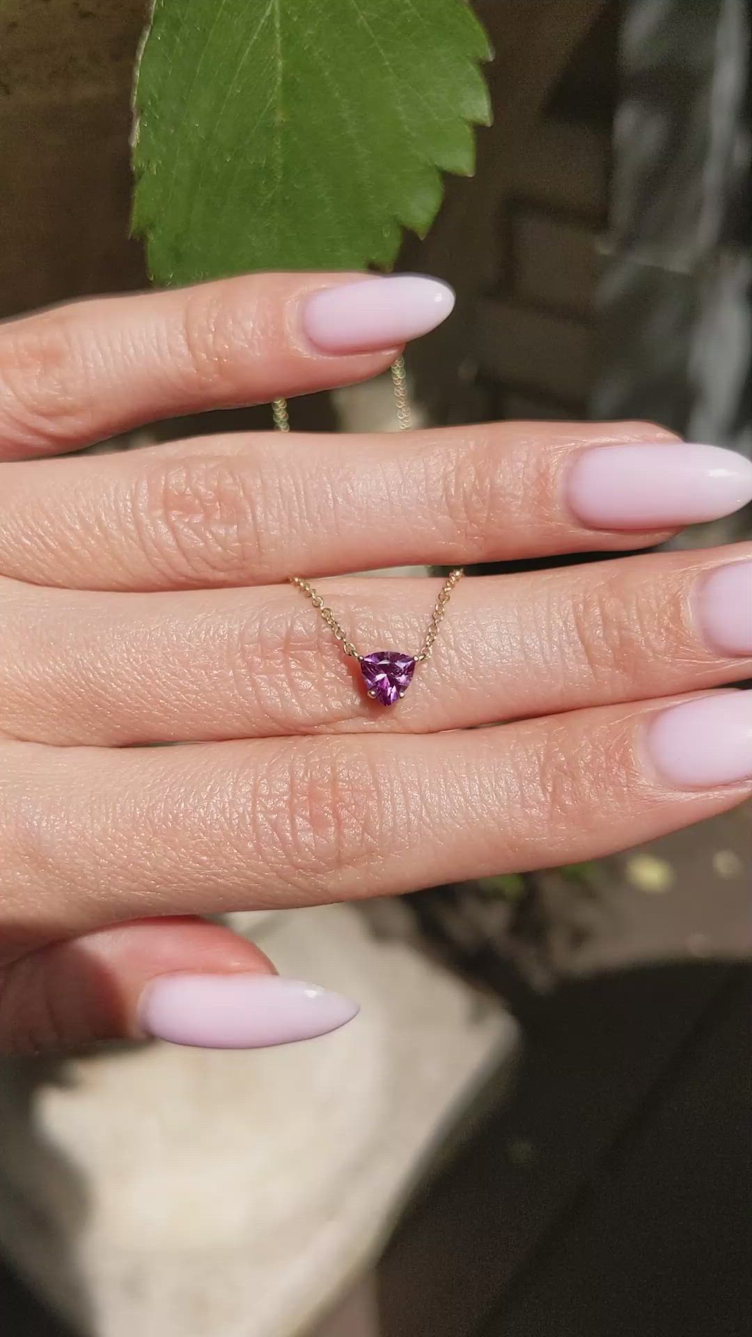 0.53 Ct. Pinkish Purple Sapphire Solitaire Necklace, 18K Yellow Gold Size Video