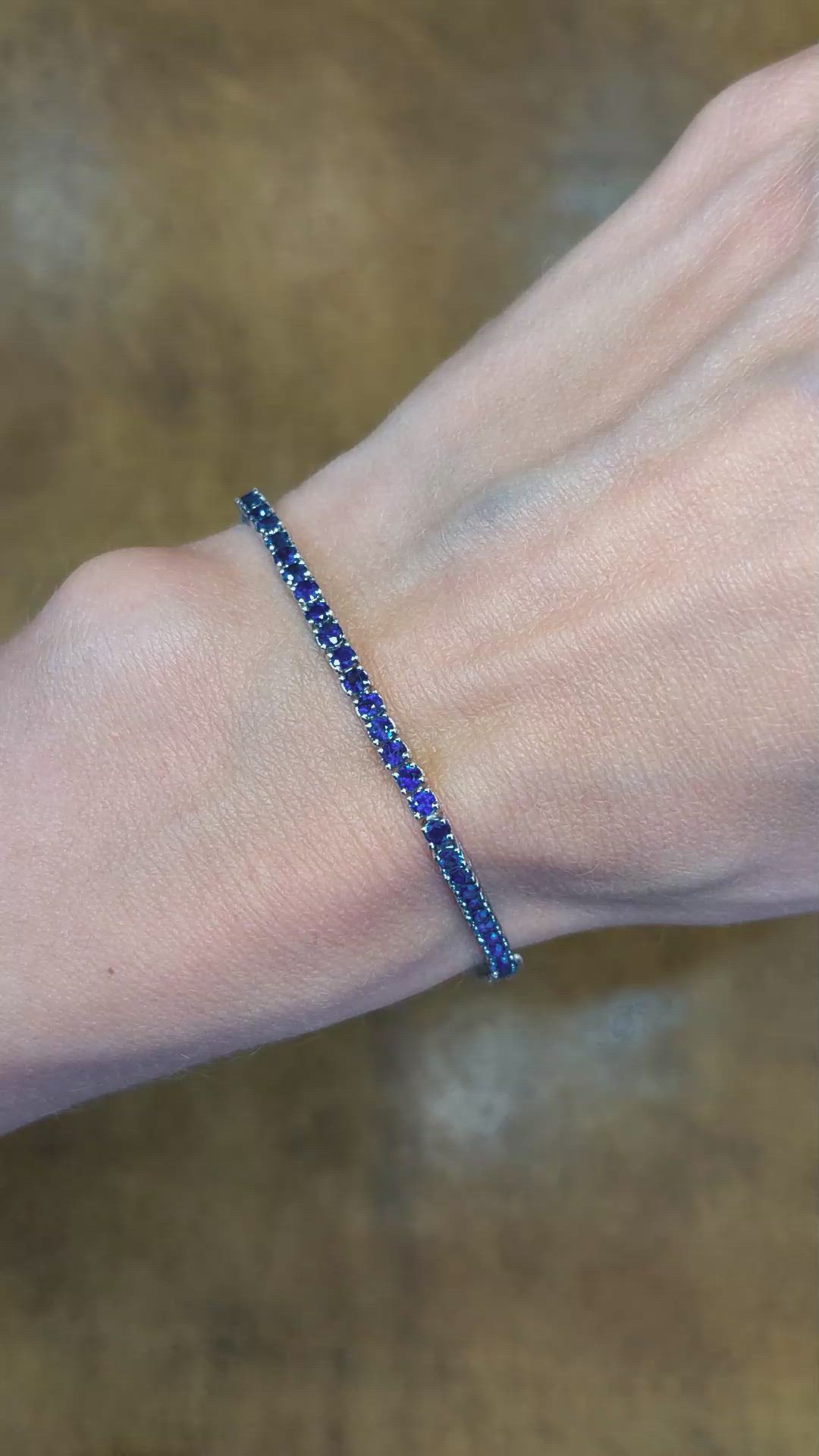 3.56 Ct.Tw. Blue Sapphire Tennis/Line Bracelet, 14K White Gold Size Video