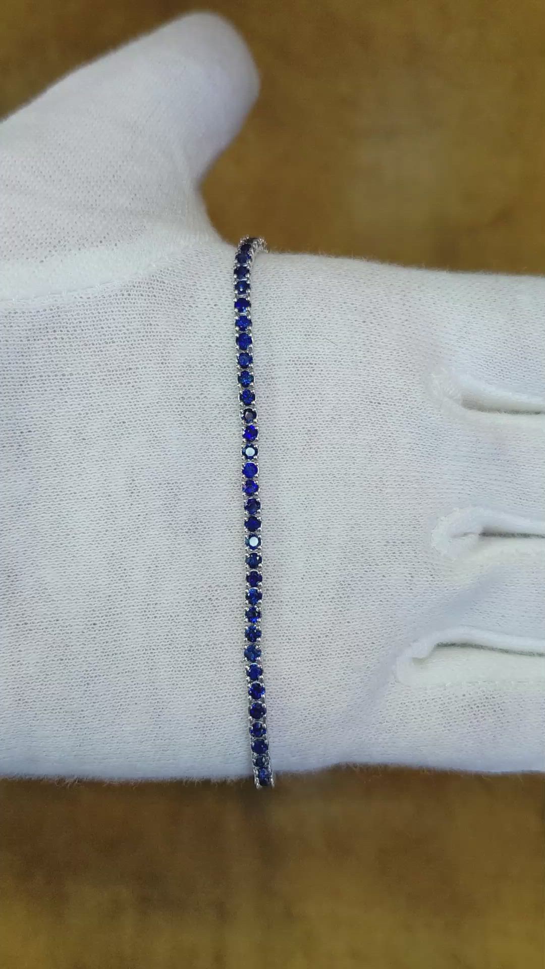 3.56 Ct.Tw. Blue Sapphire Tennis/Line Bracelet, 14K White Gold Size Video