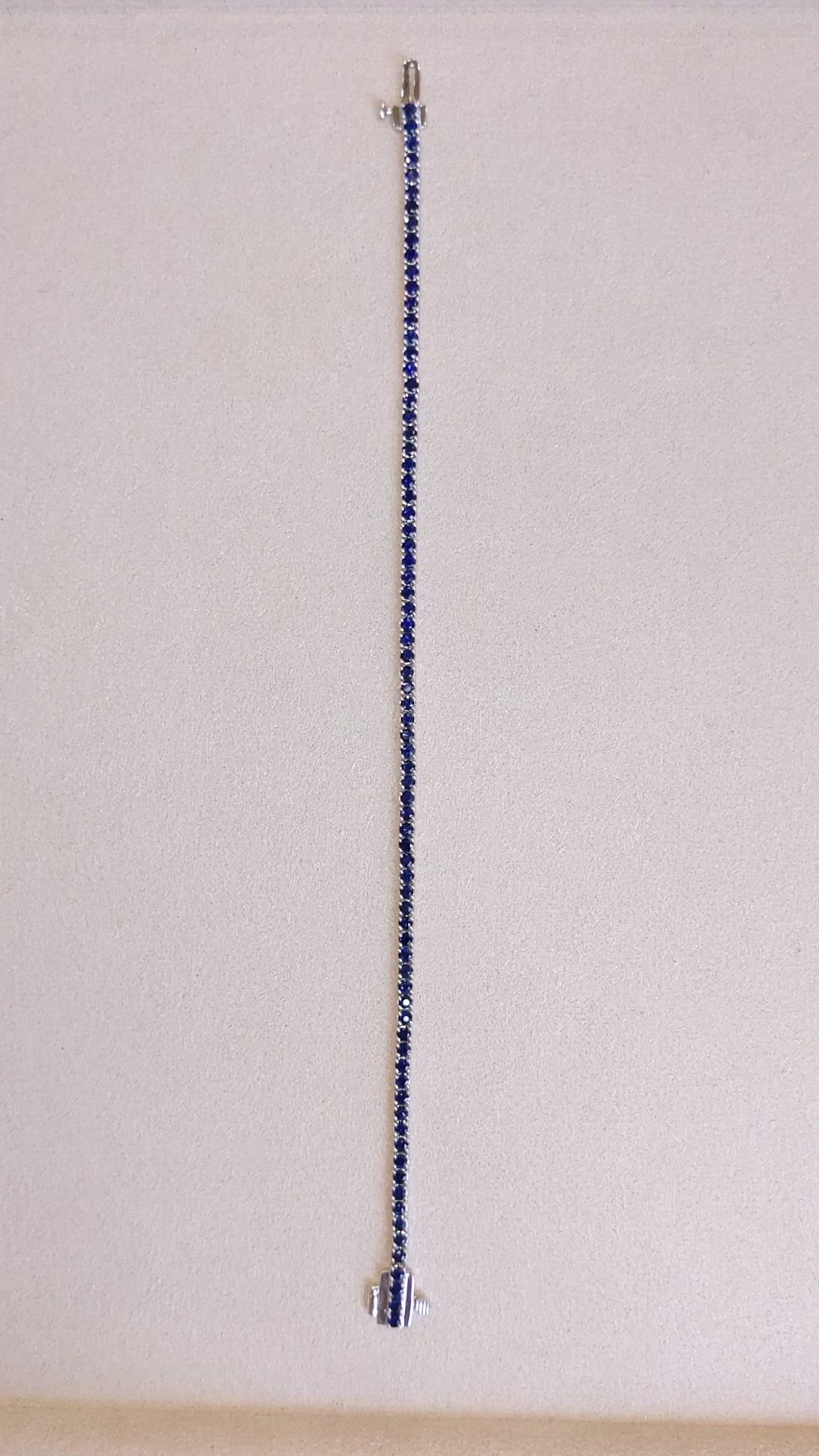 3.56 Ct.Tw. Blue Sapphire Tennis/Line Bracelet, 14K White Gold Size Video