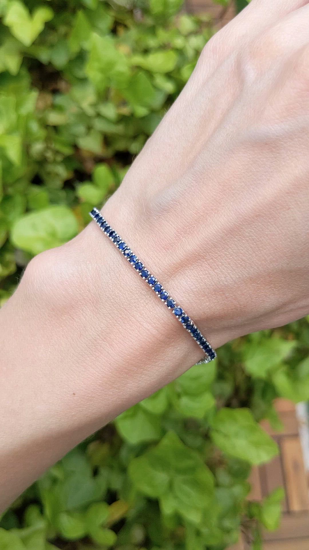 3.56 Ct.Tw. Blue Sapphire Tennis/Line Bracelet, 14K White Gold Size Video