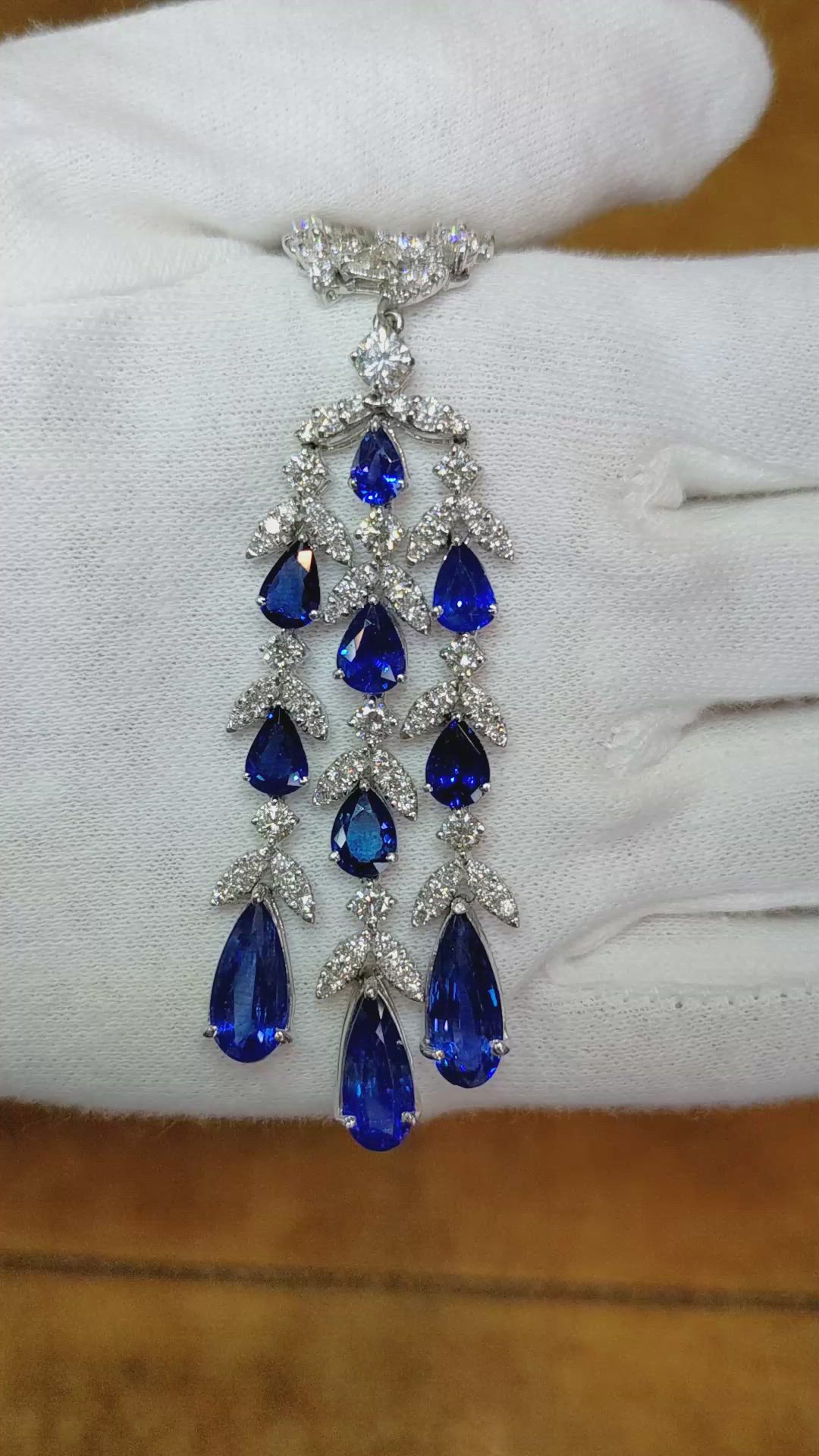 11.31 Ct. Blue Sapphire and Natural Diamond Pave Necklace, Platinum 950 Size Video