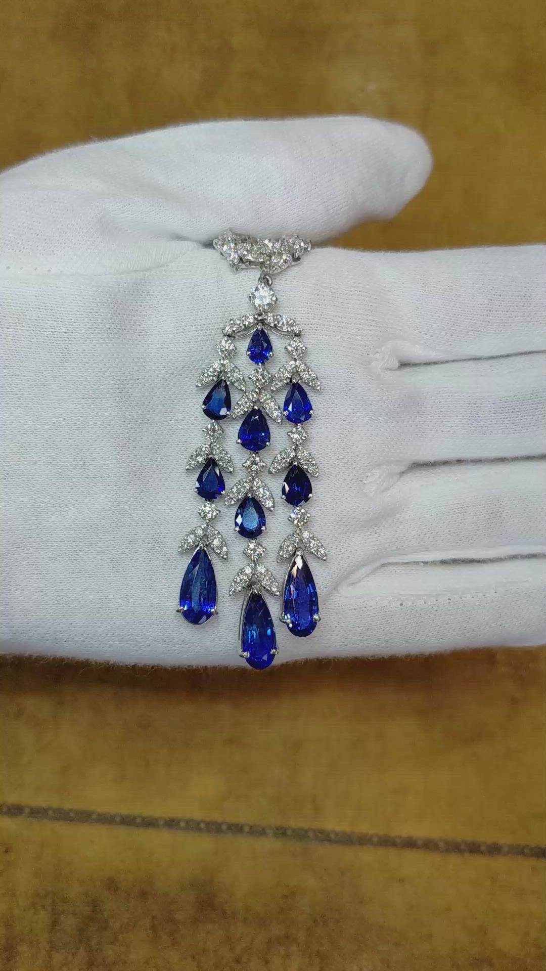 11.31 Ct. Blue Sapphire and Natural Diamond Pave Necklace, Platinum 950 Size Video