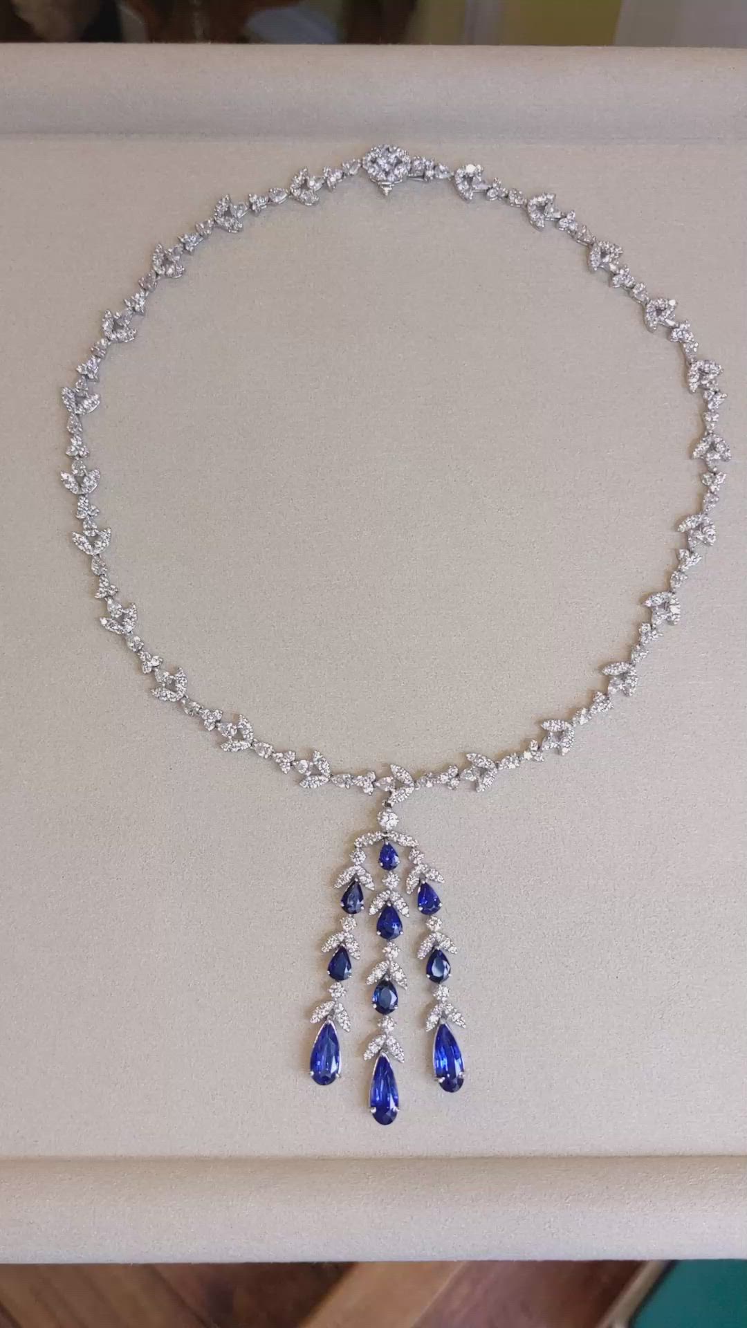 11.31 Ct. Blue Sapphire and Natural Diamond Pave Necklace, Platinum 950 Size Video
