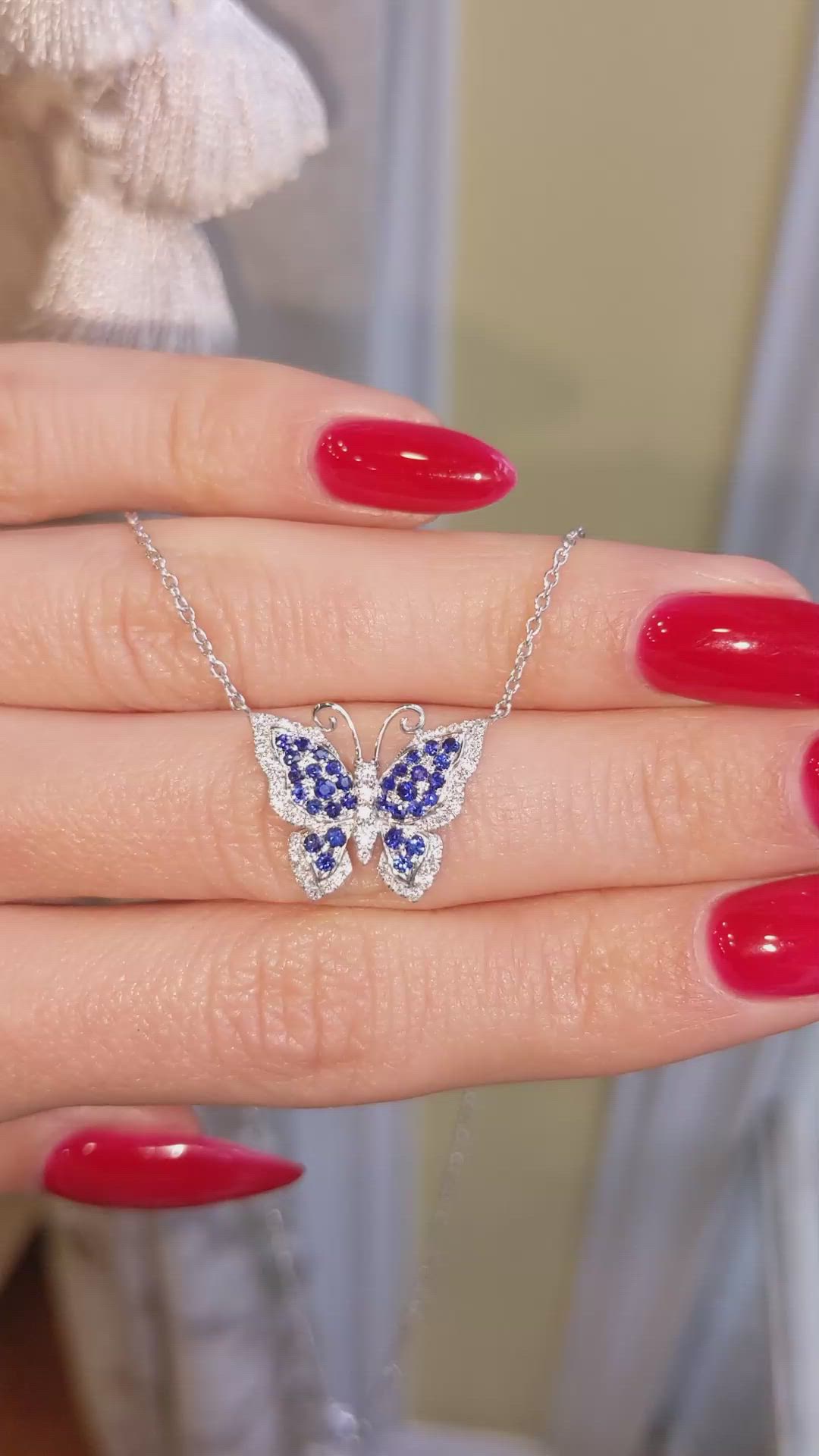 0.13 Ct. Sapphire Sapphire Pave Necklace, 14K White Gold Size Video