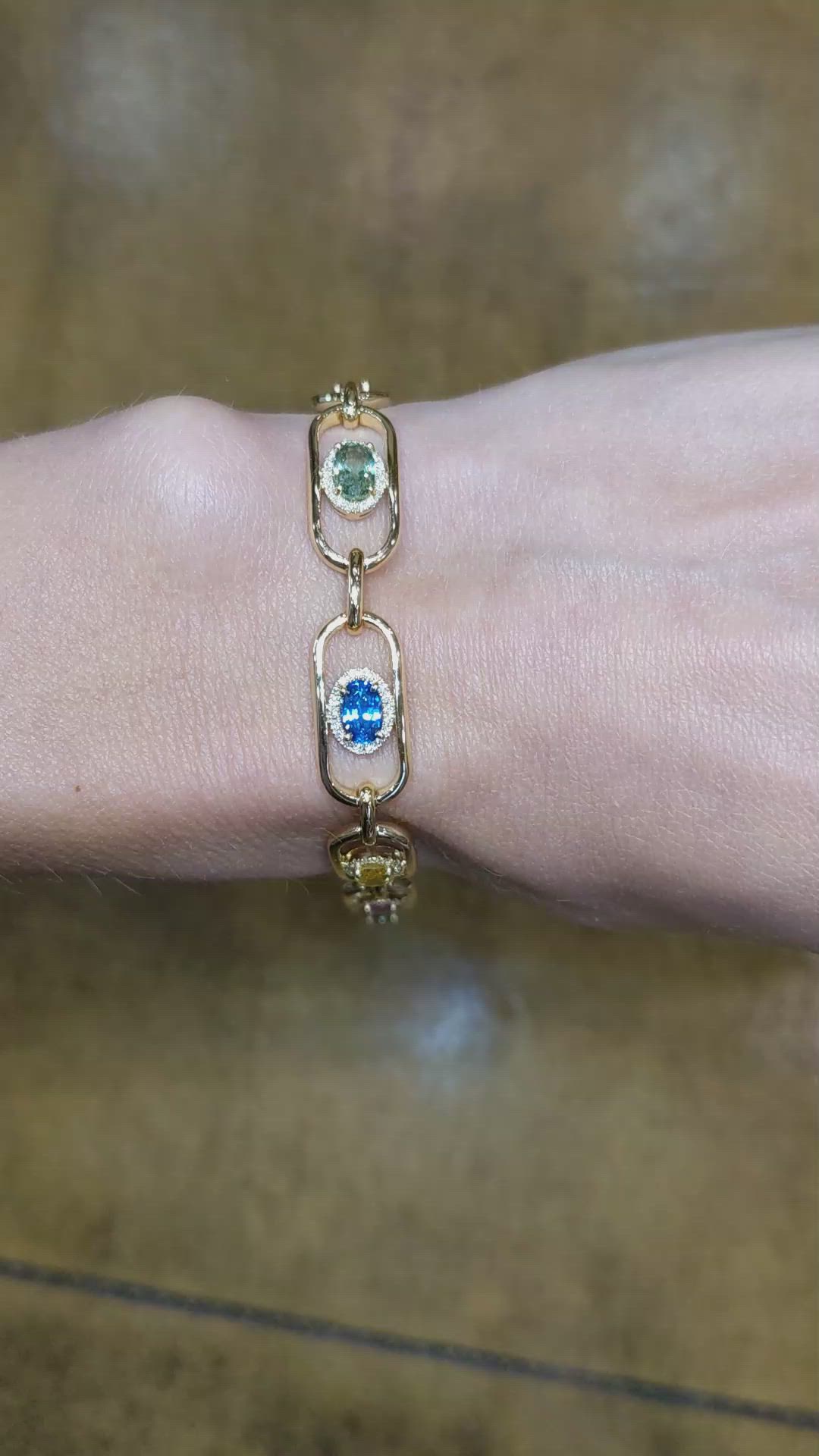 5.00 Ct.Tw. Multi Color Sapphire and Natural Diamond Pave Bracelet, 18K Yellow Gold Size Video