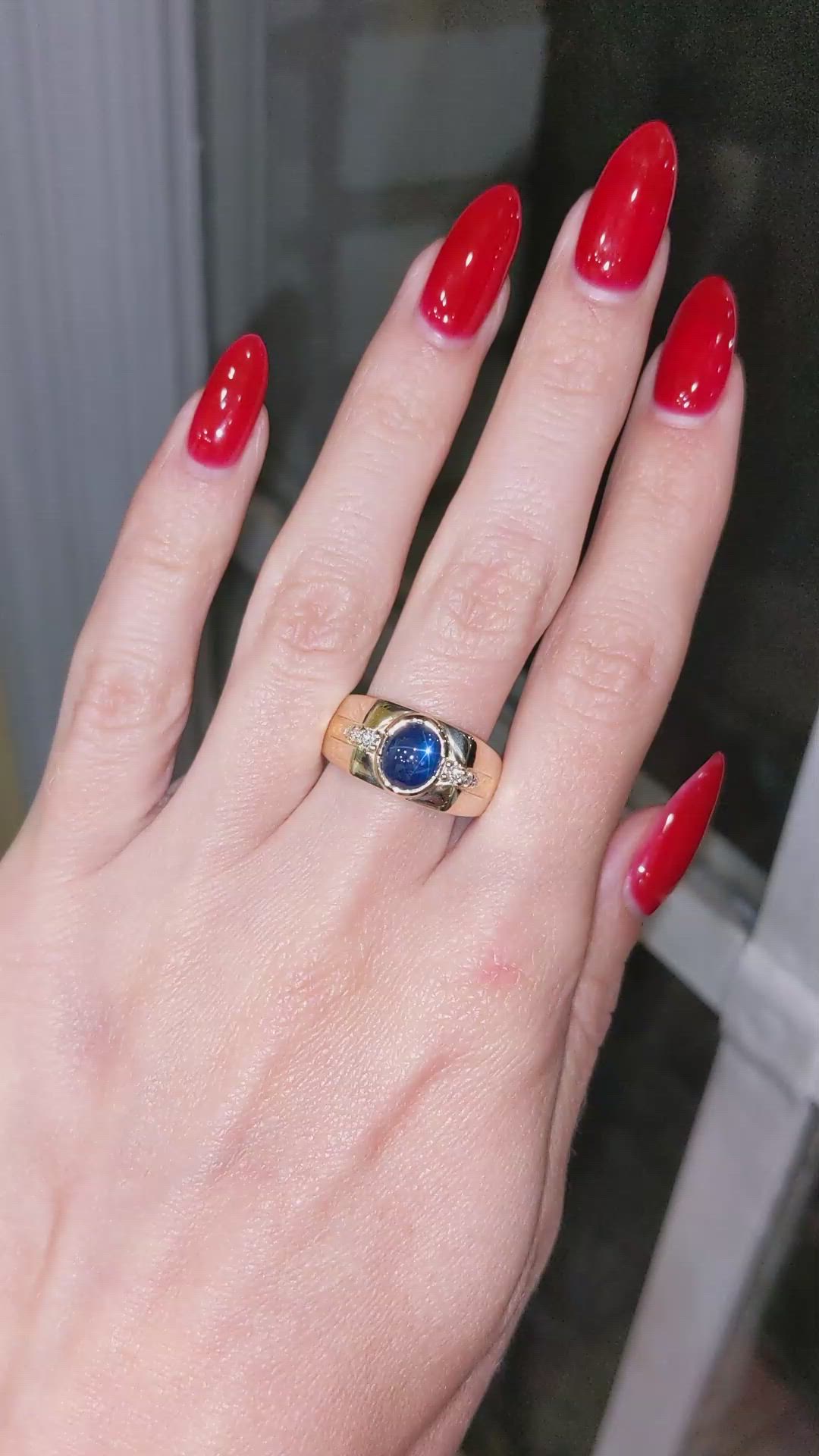 2.47 Ct. Blue Sapphire and Natural Diamond Men's Ring, 14K Yellow Gold Size Video