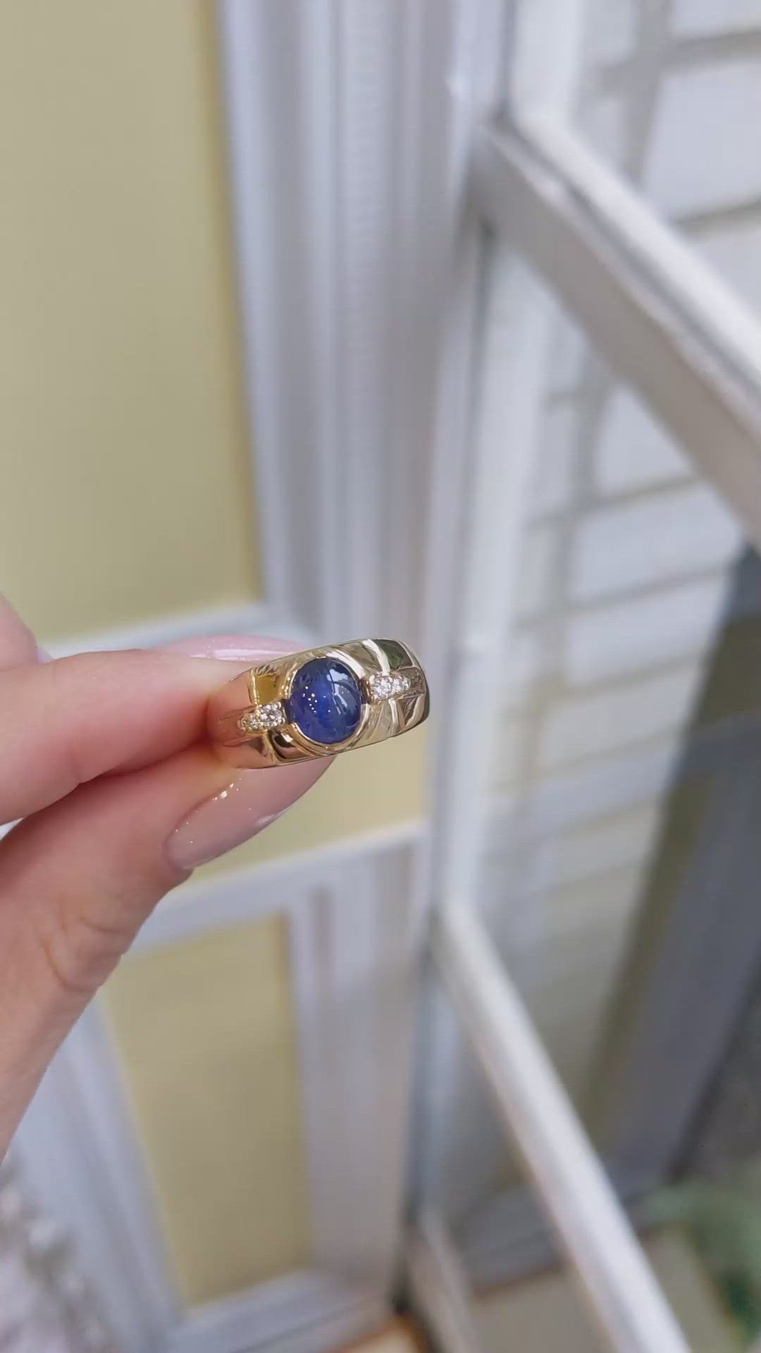 2.47 Ct. Blue Sapphire and Natural Diamond Men's Ring, 14K Yellow Gold Size Video