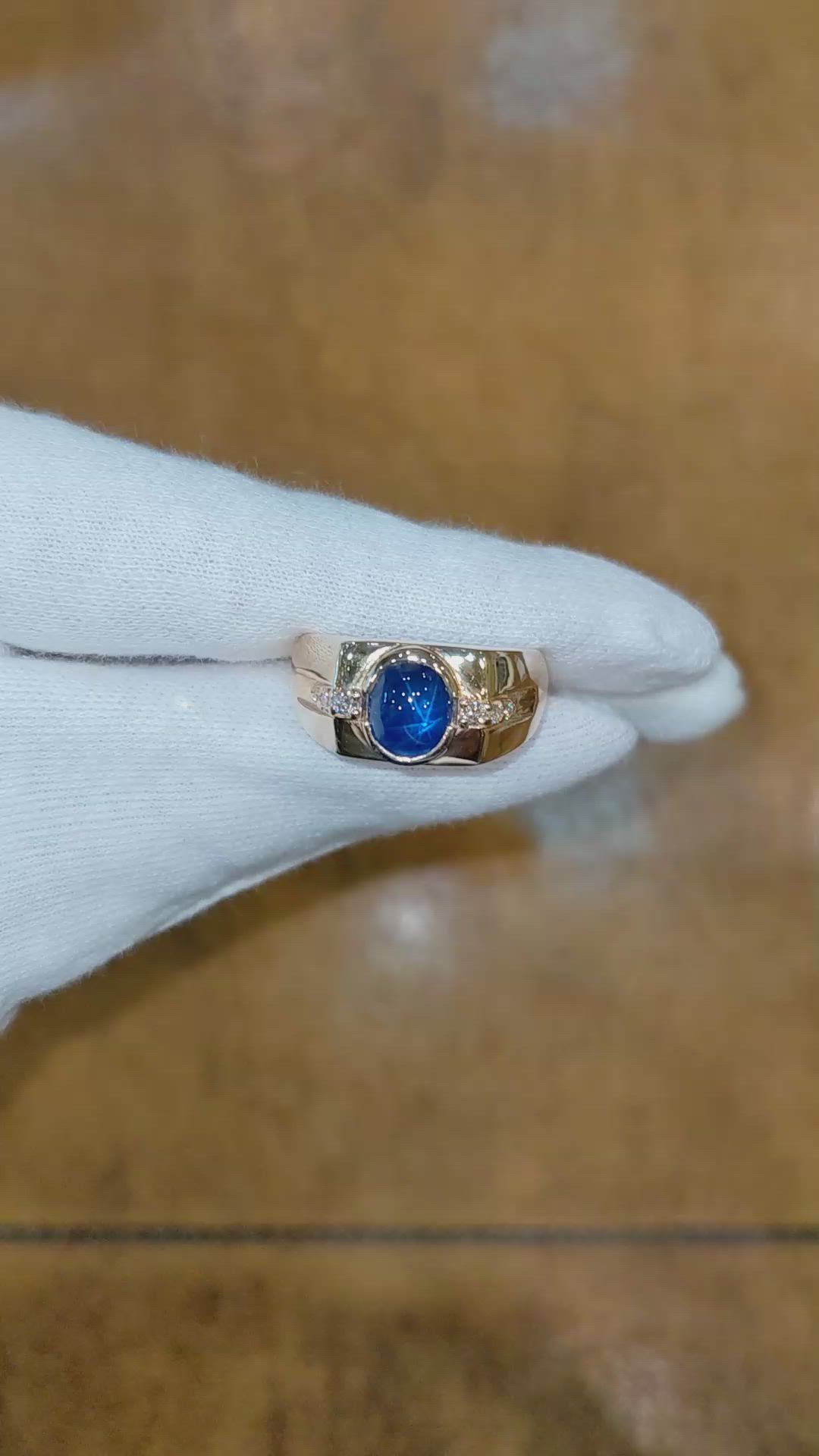 2.47 Ct. Blue Sapphire and Natural Diamond Men's Ring, 14K Yellow Gold Size Video