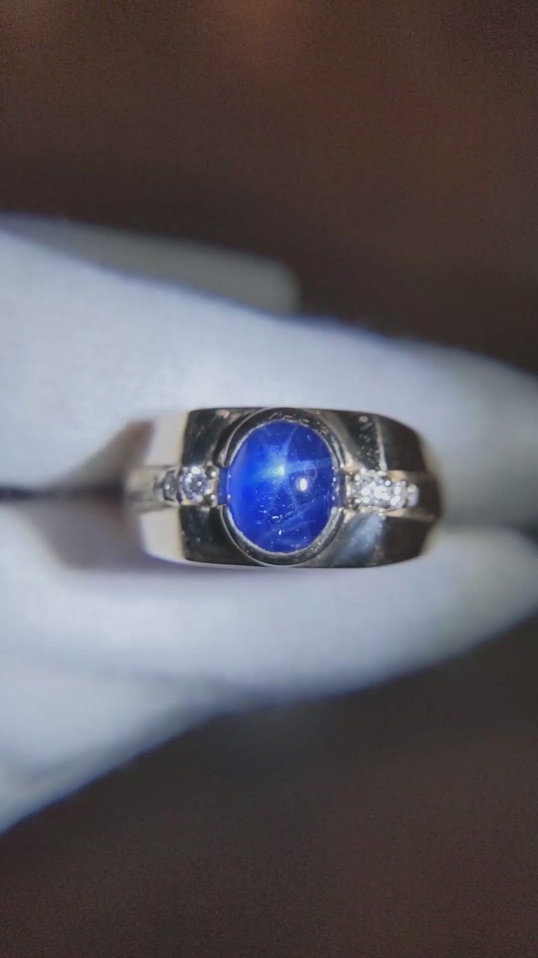 2.47 Ct. Blue Sapphire and Natural Diamond Men's Ring, 14K Yellow Gold Size Video
