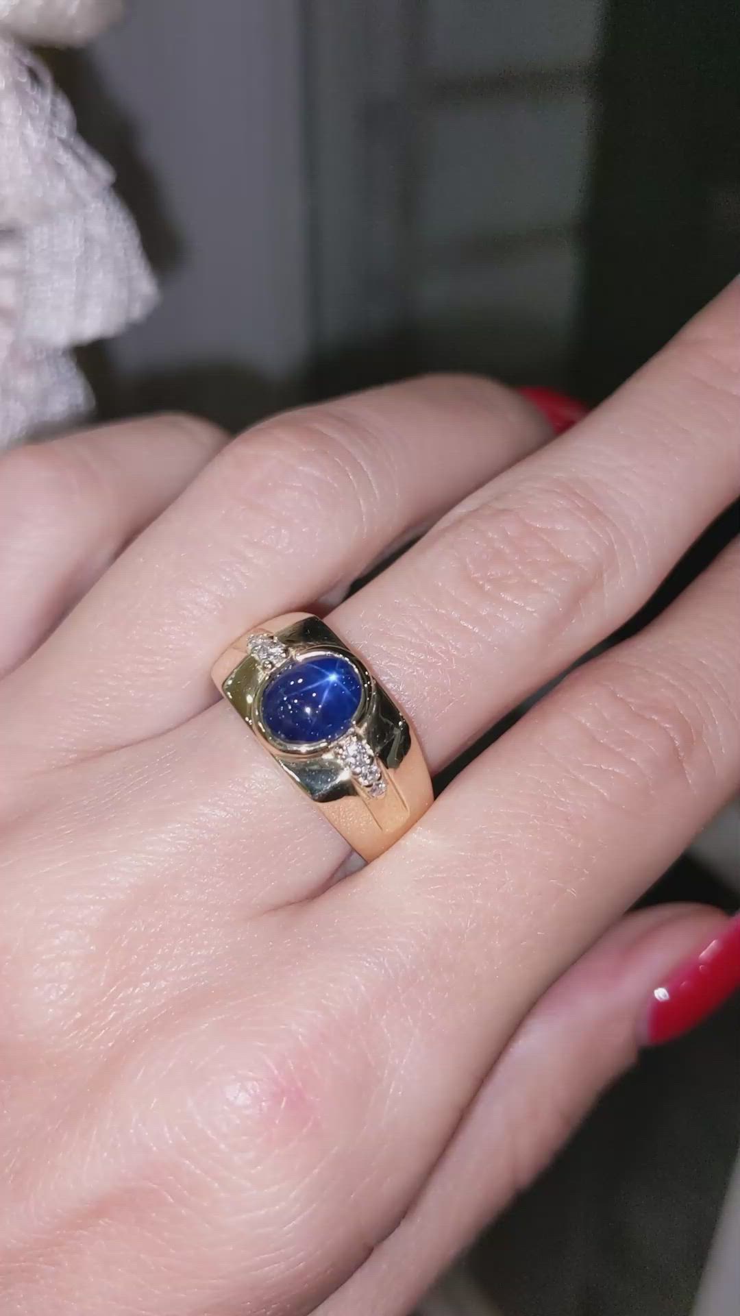 2.47 Ct. Blue Sapphire and Natural Diamond Men's Ring, 14K Yellow Gold Size Video