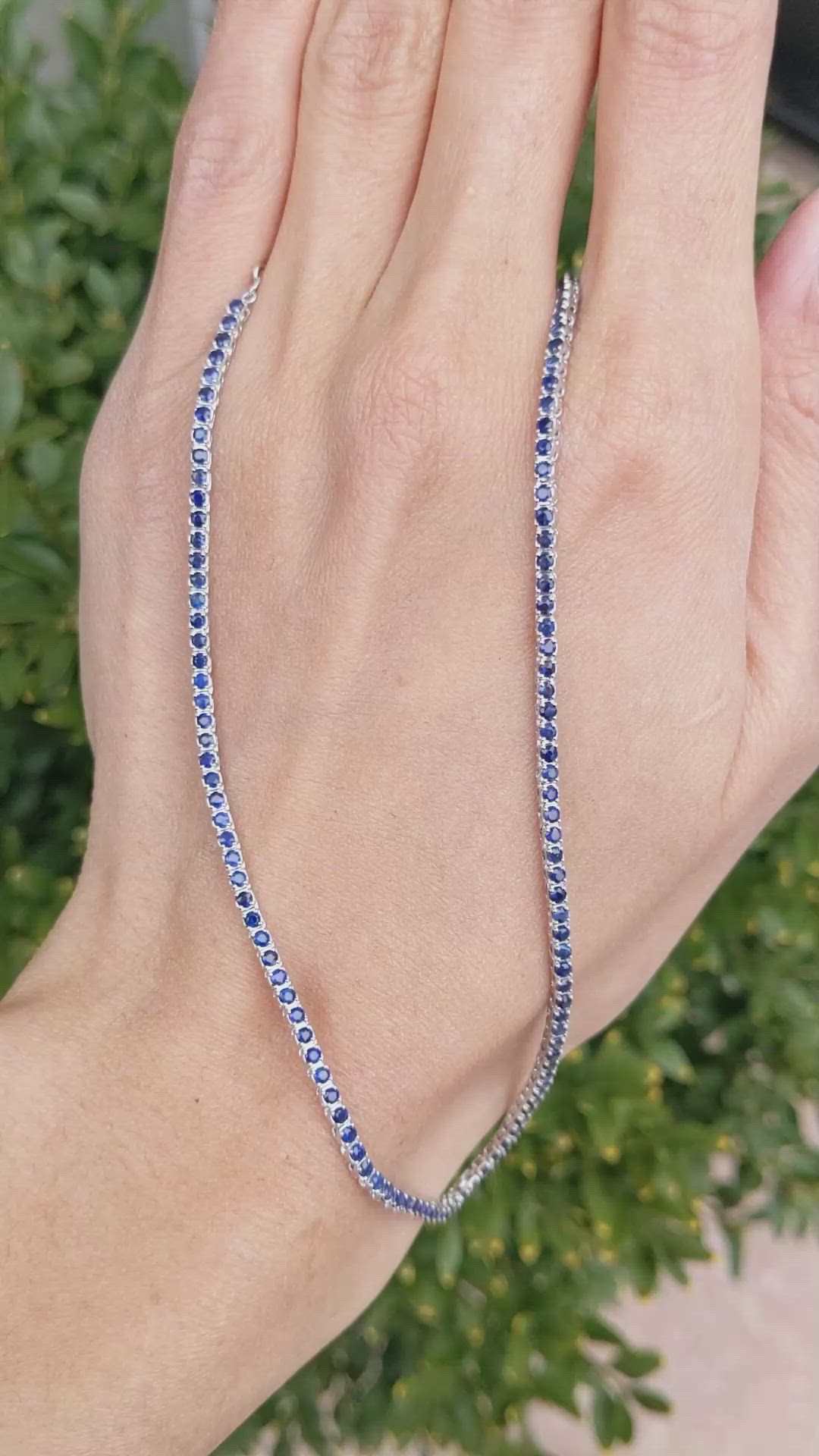 4.23 Ct. Blue Sapphire Tennis/Riviere Necklace, 14K White Gold Size Video