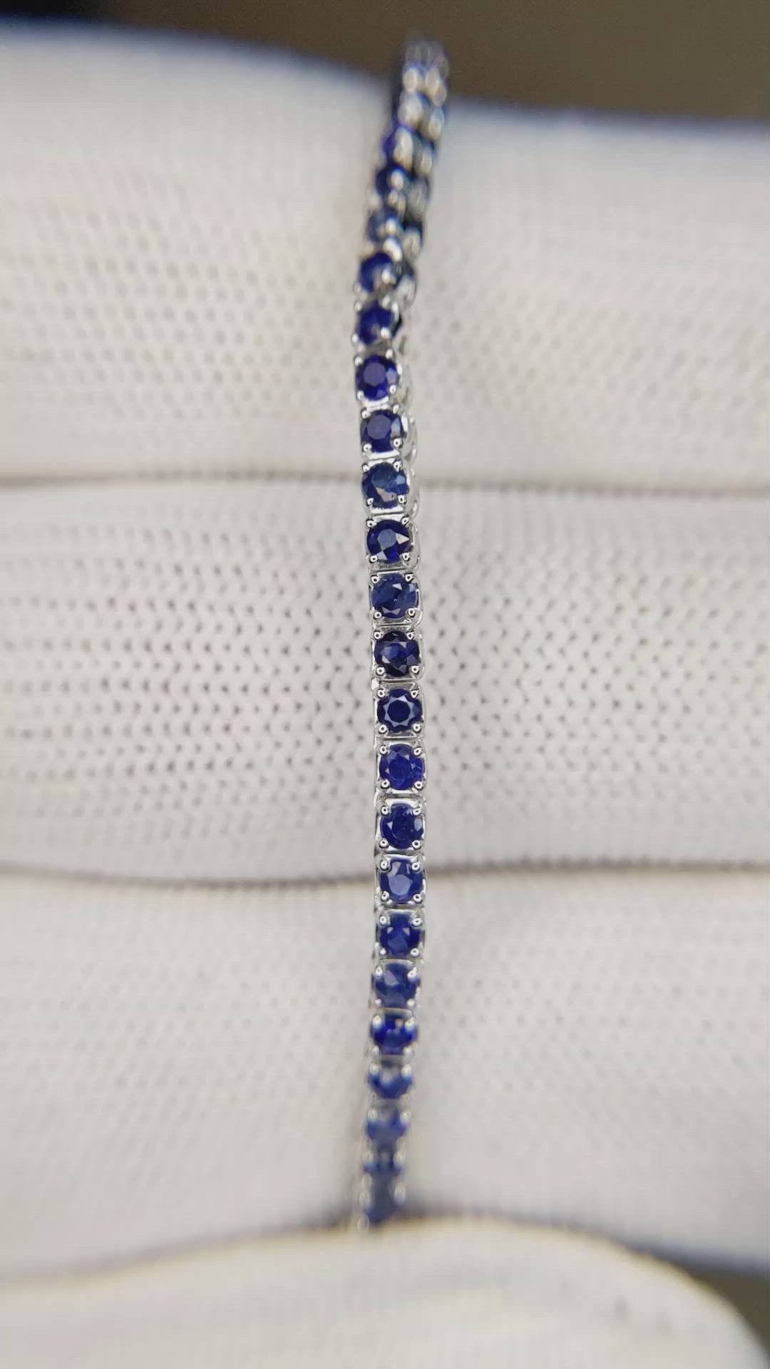 4.23 Ct. Blue Sapphire Tennis/Riviere Necklace, 14K White Gold Size Video