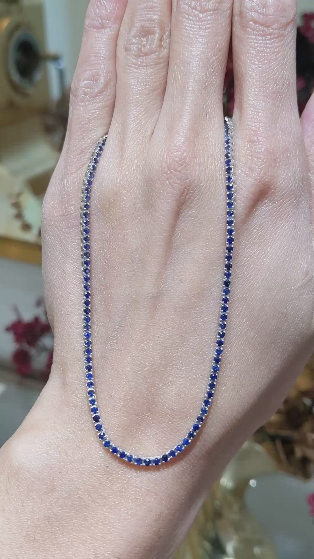 4.23 Ct. Blue Sapphire Tennis/Riviere Necklace, 14K White Gold Size Video