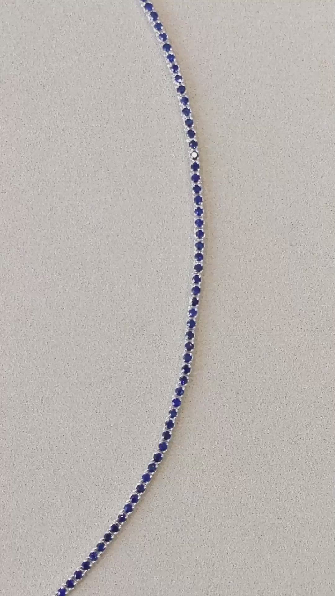 4.23 Ct. Blue Sapphire Tennis/Riviere Necklace, 14K White Gold Size Video
