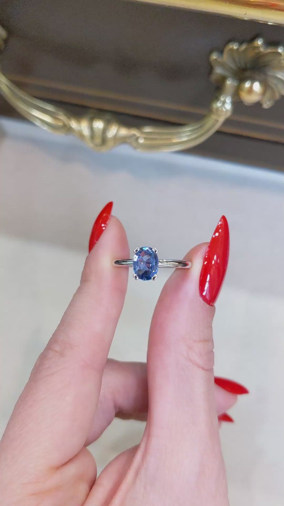 1.14 Ct. Blue Sapphire Solitaire Ring, Platinum 950 Size Video