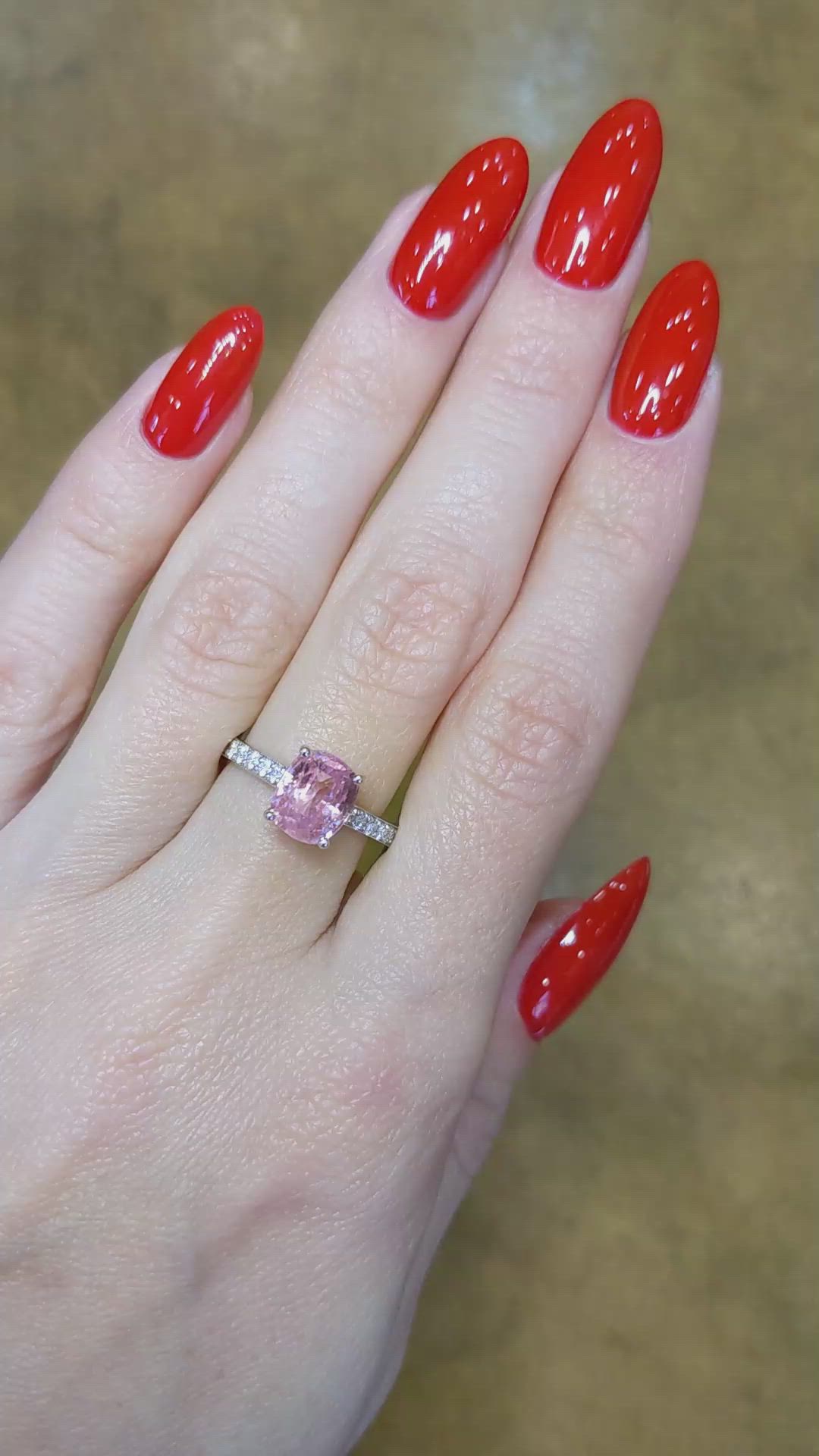 3.04 Ct. Pink Sapphire and Natural Diamond Pave Ring, Platinum 950 Size Video