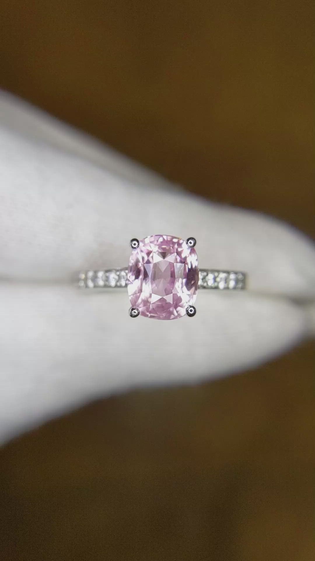 3.04 Ct. Pink Sapphire and Natural Diamond Pave Ring, Platinum 950 Size Video