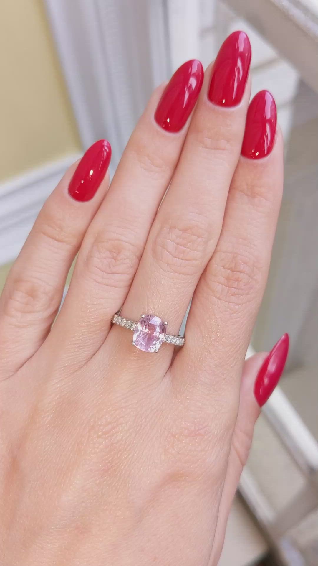 3.04 Ct. Pink Sapphire and Natural Diamond Pave Ring, Platinum 950 Size Video
