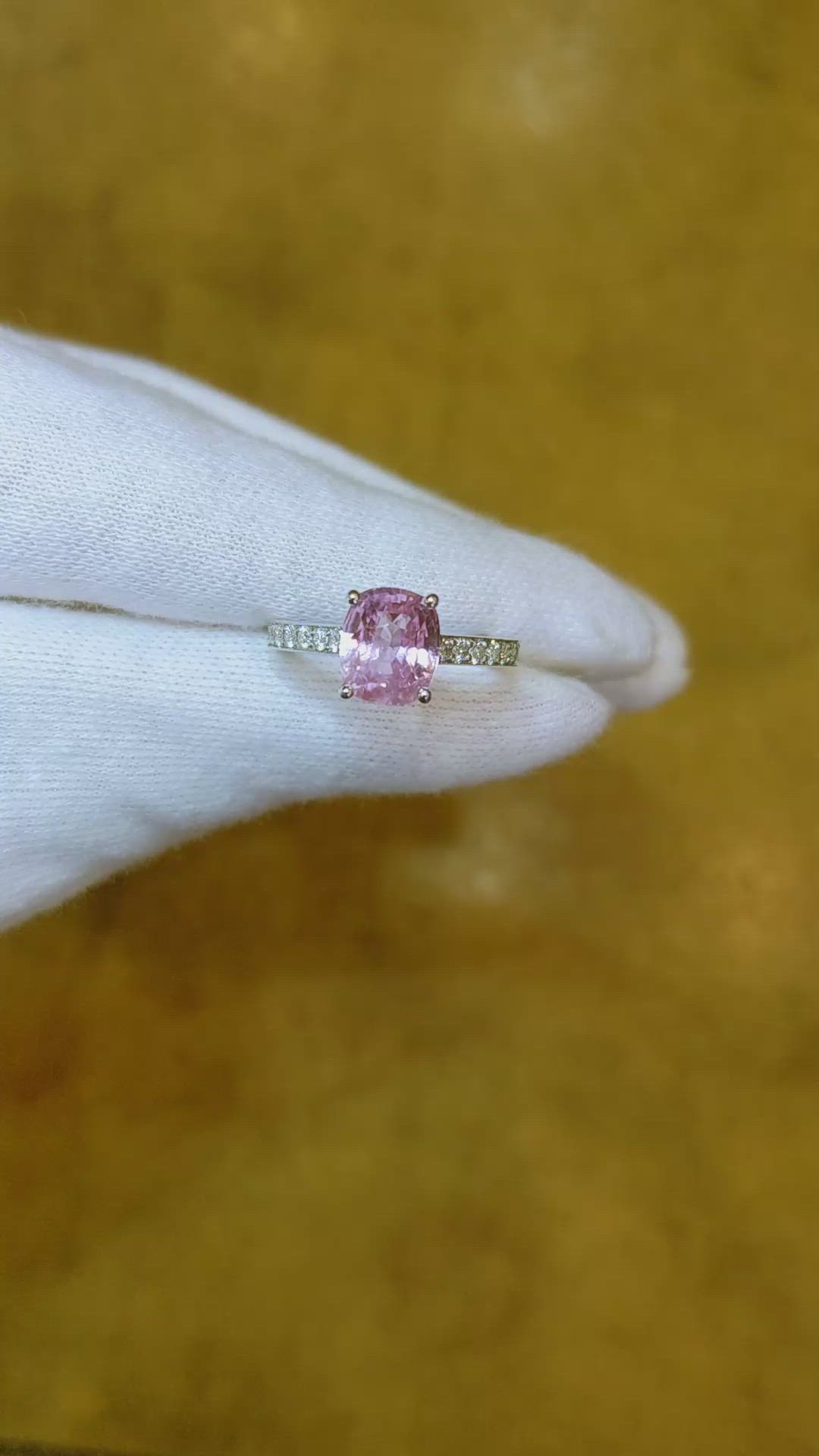 3.04 Ct. Pink Sapphire and Natural Diamond Pave Ring, Platinum 950 Size Video