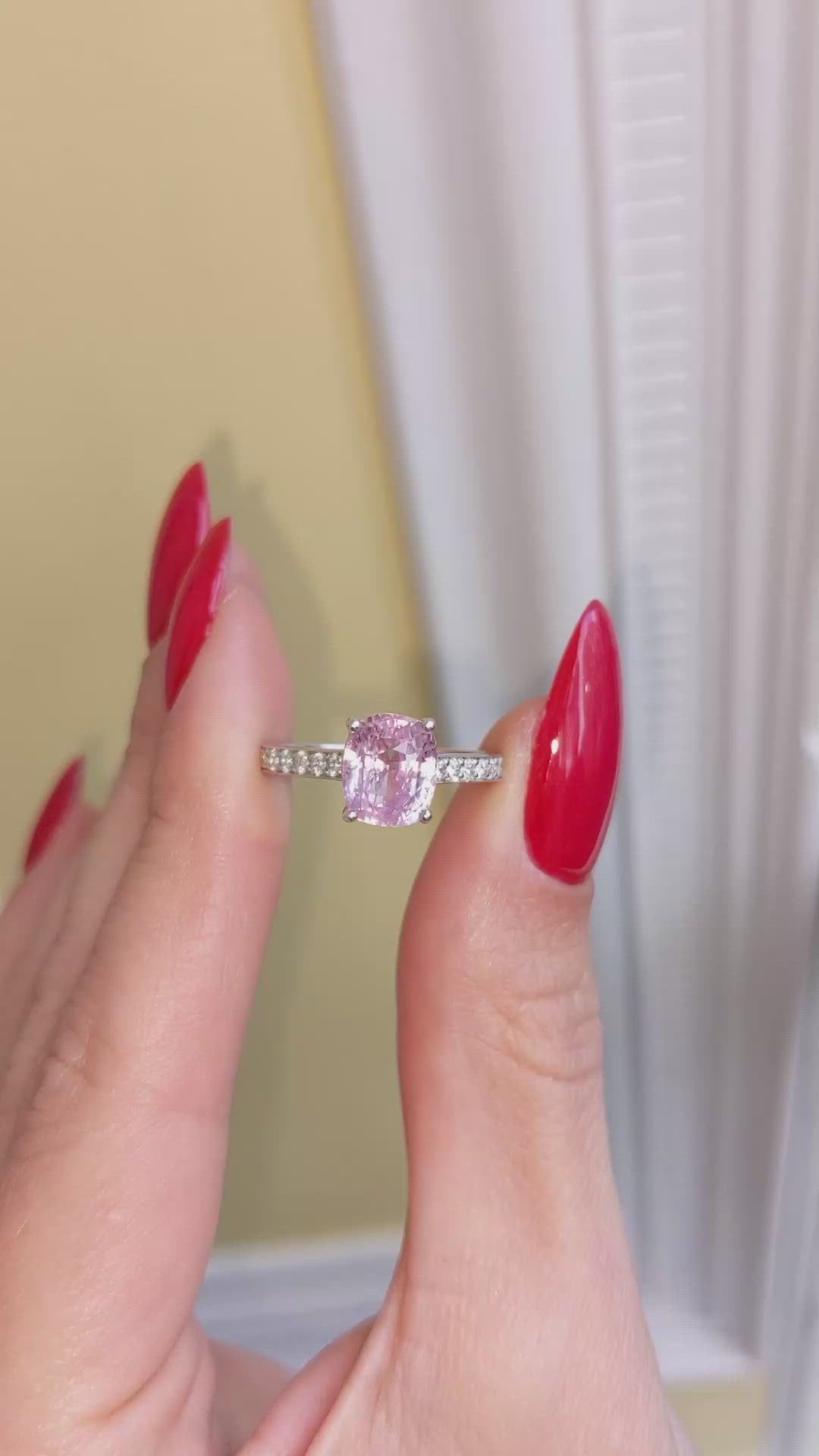 3.04 Ct. Pink Sapphire and Natural Diamond Pave Ring, Platinum 950 Size Video