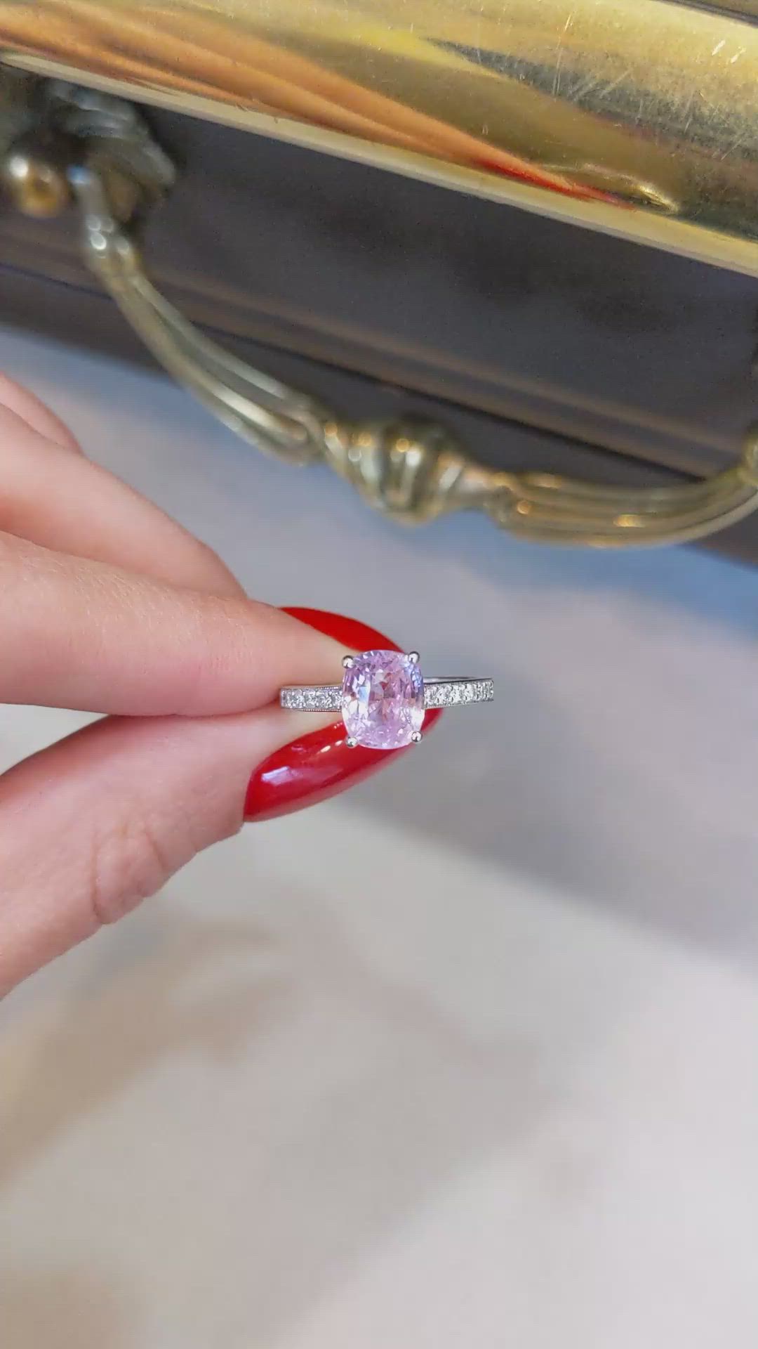 3.04 Ct. Pink Sapphire and Natural Diamond Pave Ring, Platinum 950 Size Video