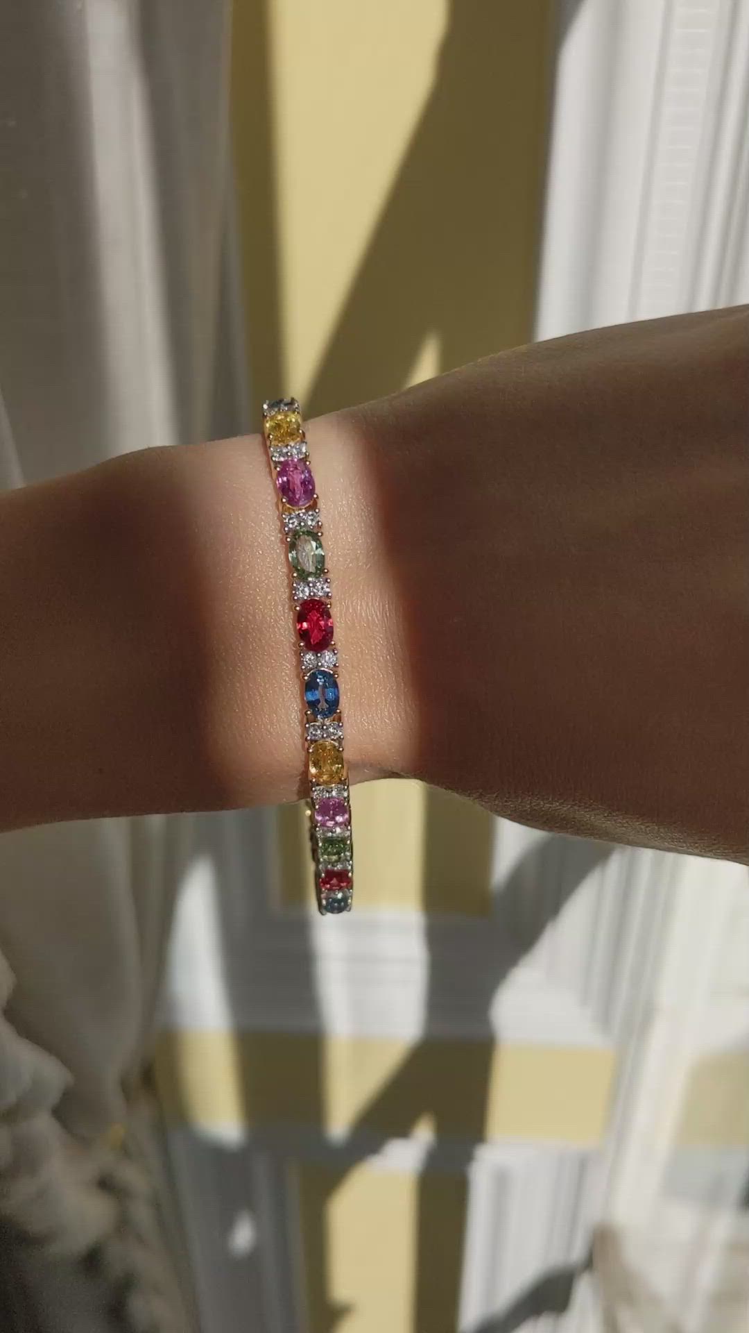 12.65 Ct.Tw. Multi Color Sapphire and Natural Diamond Pave Bracelet, 18K White & Yellow Size Video