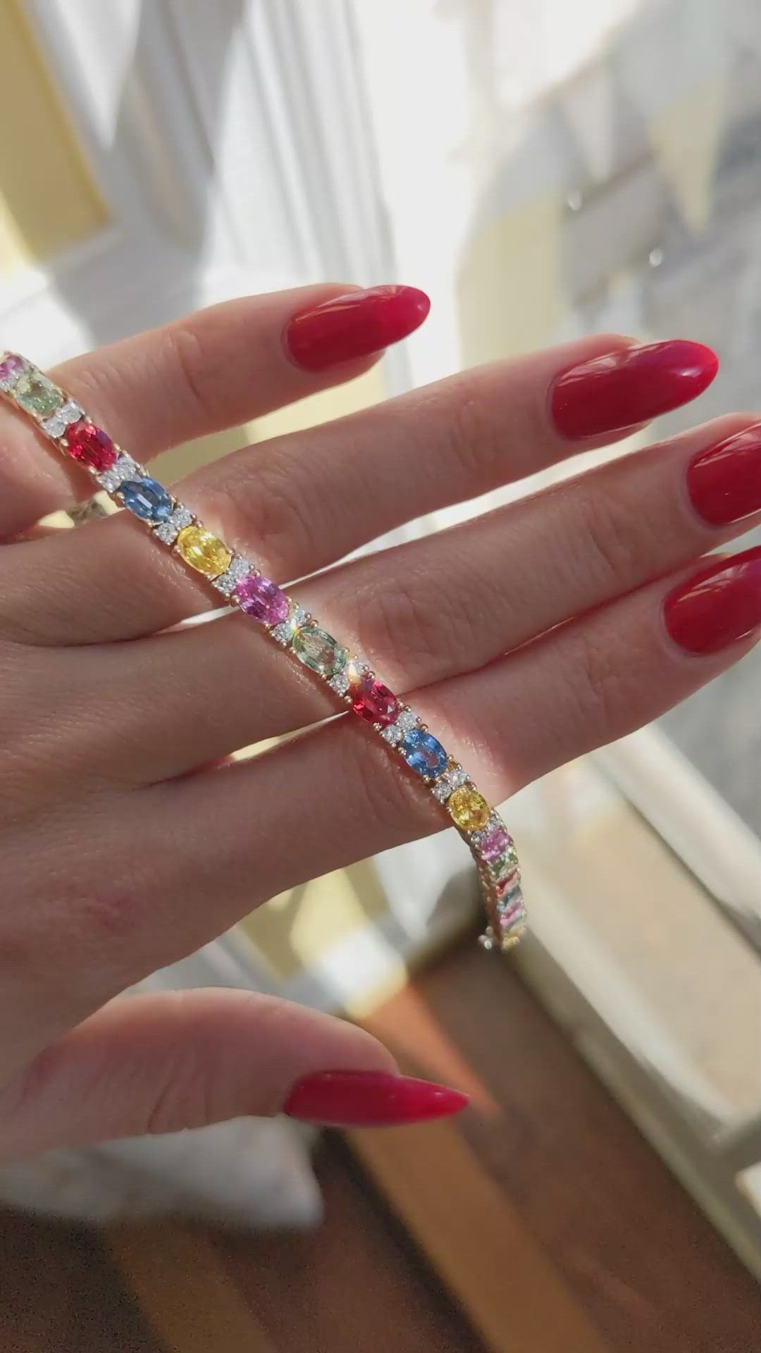 12.65 Ct.Tw. Multi Color Sapphire and Natural Diamond Pave Bracelet, 18K White & Yellow Size Video