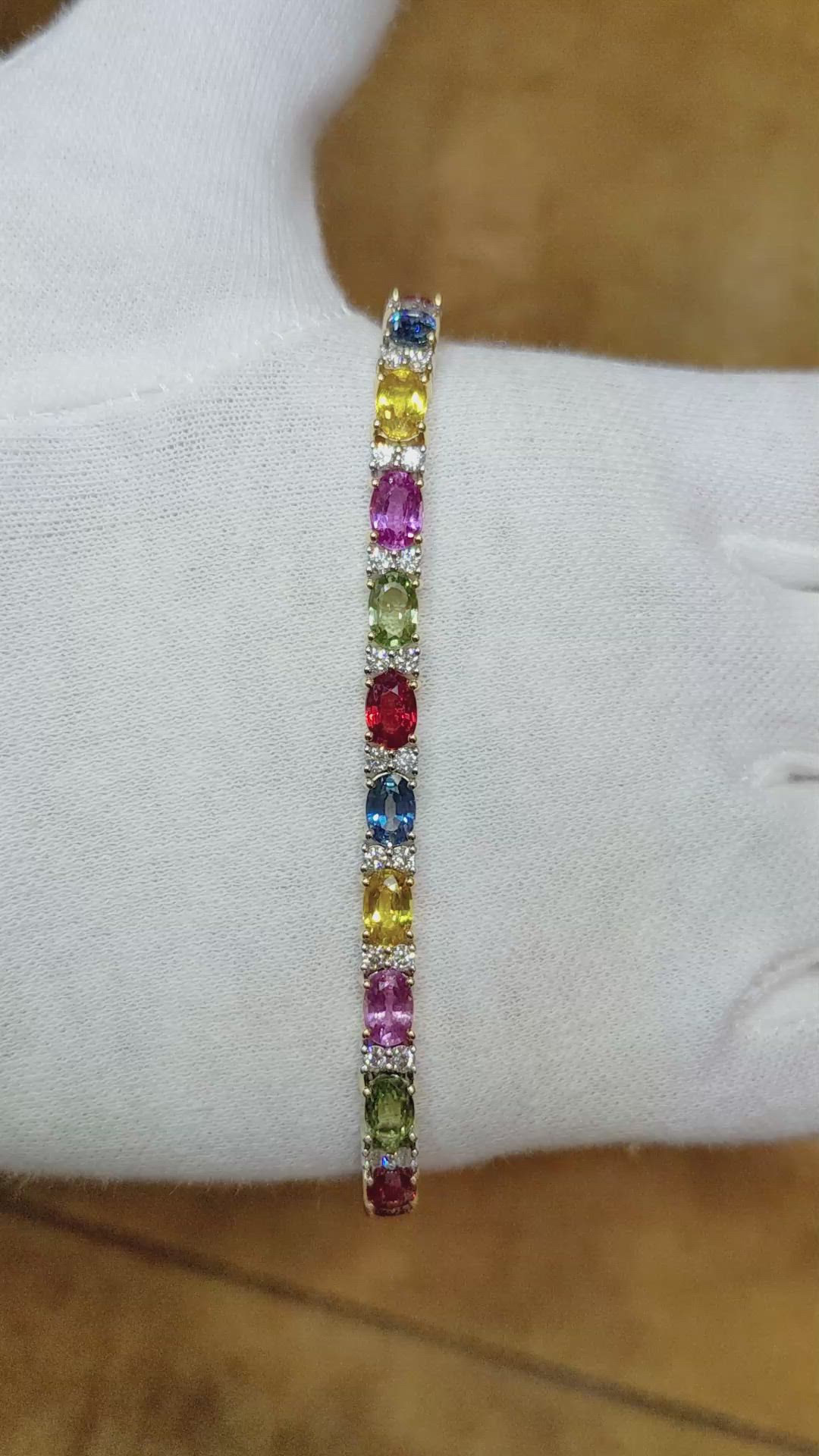 12.65 Ct.Tw. Multi Color Sapphire and Natural Diamond Pave Bracelet, 18K White & Yellow Size Video