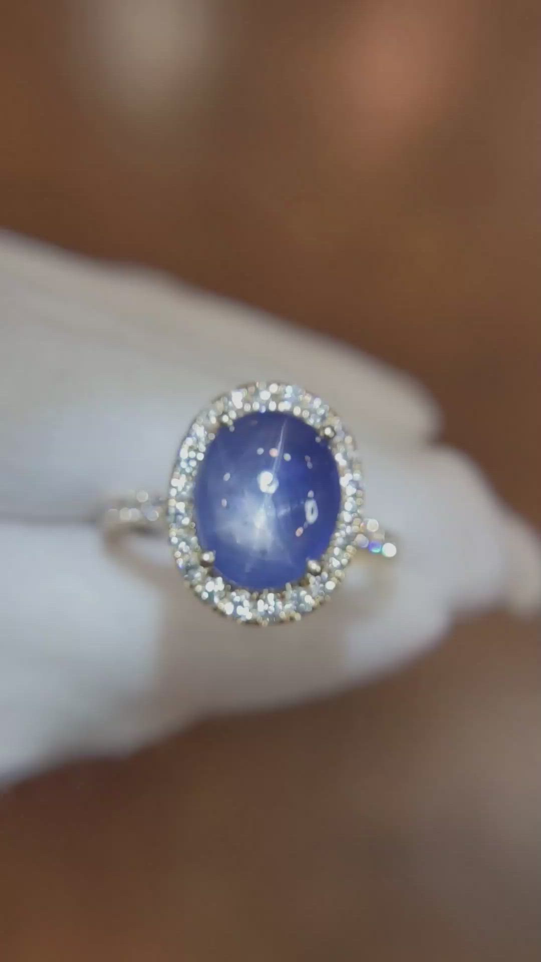 7.38 Ct. Blue Sapphire and Natural Diamond Pave Ring, 14K Yellow Gold Size Video