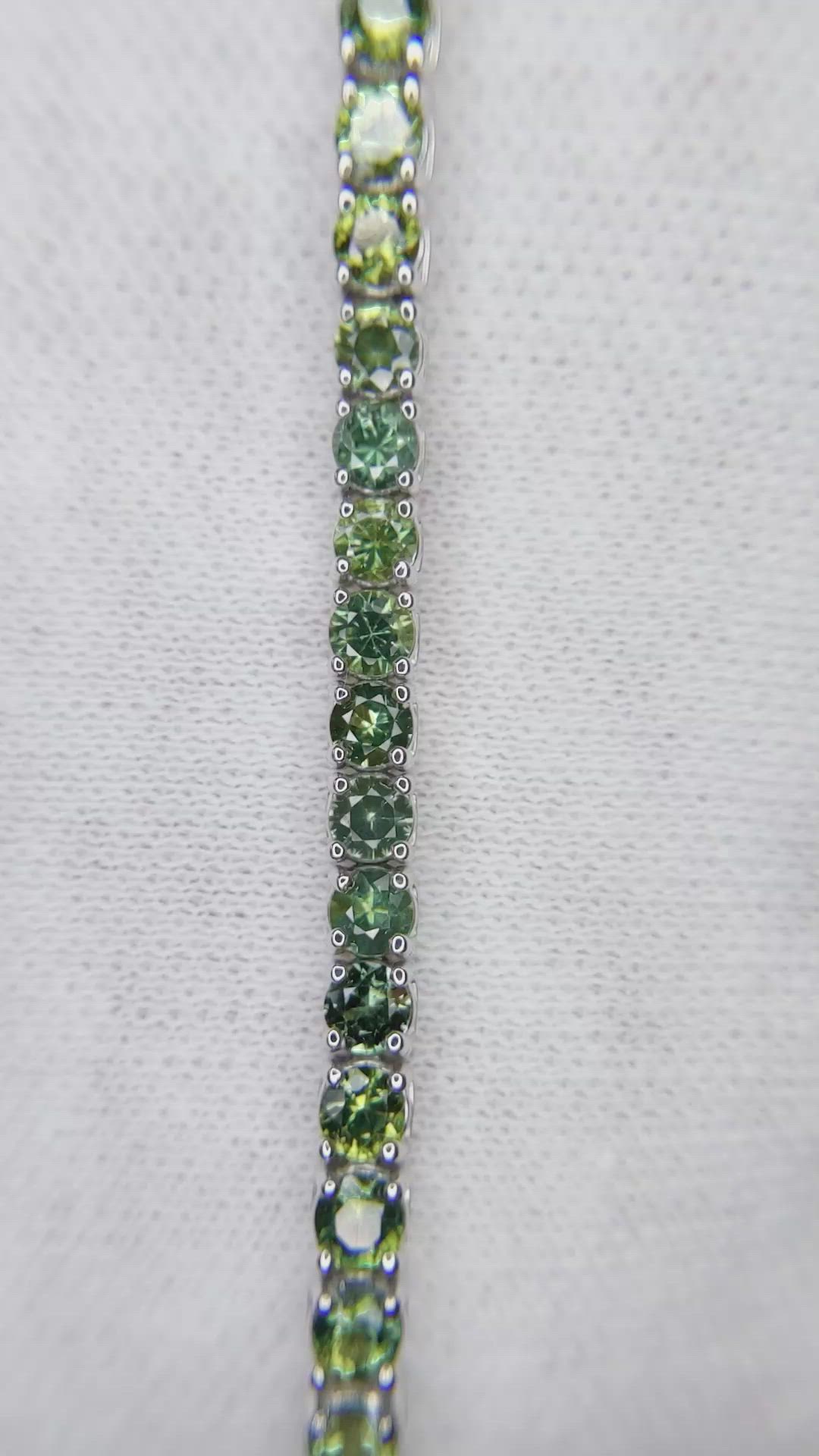 7.00 Ct.Tw. Green Sapphire Tennis/Line Bracelet, 14K White Gold Size Video