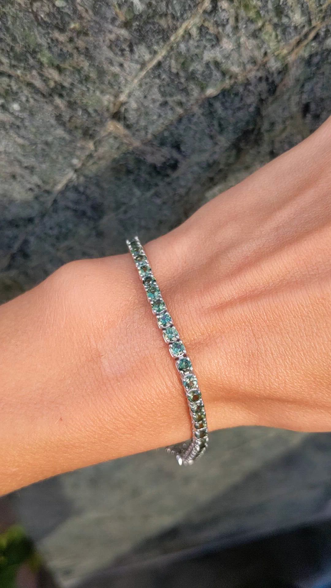 7.00 Ct.Tw. Green Sapphire Tennis/Line Bracelet, 14K White Gold Size Video